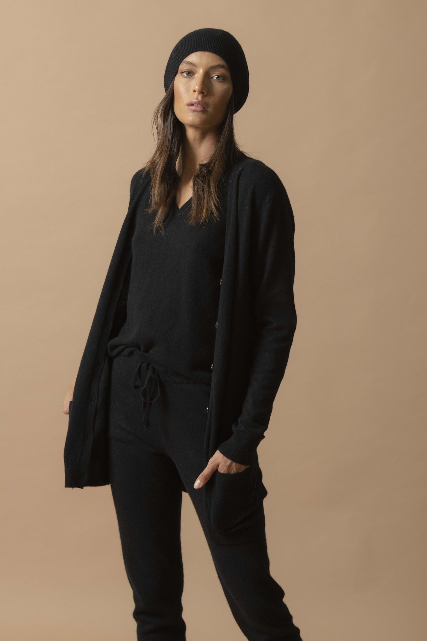 PEARL cardigan col v noir 100% cachemire