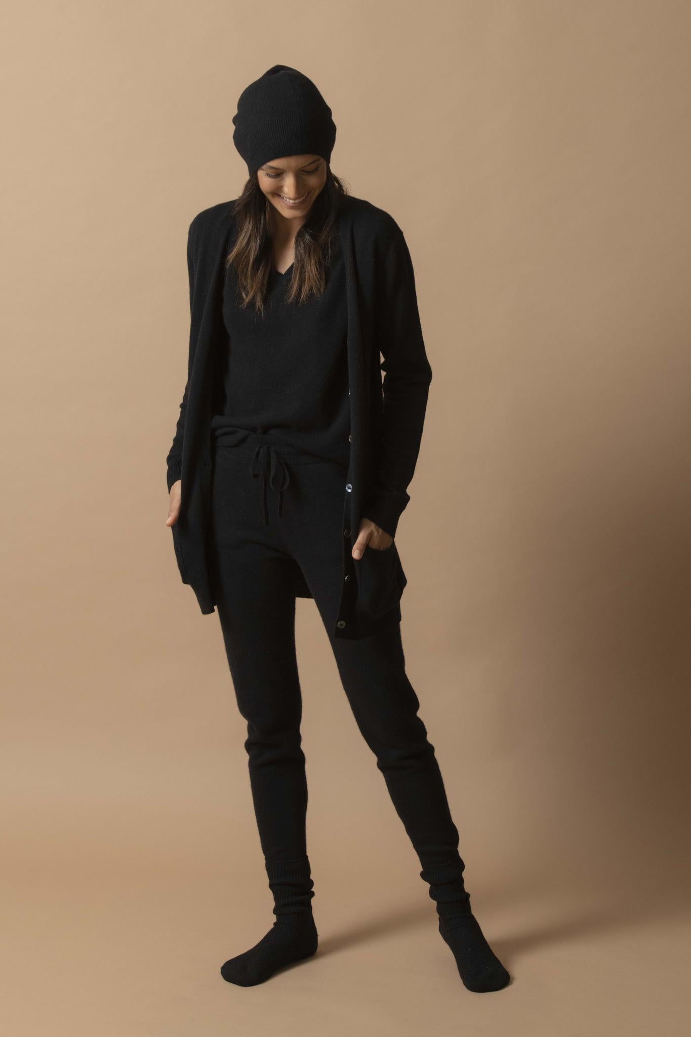 PEARL cardigan col v noir 100% cachemire
