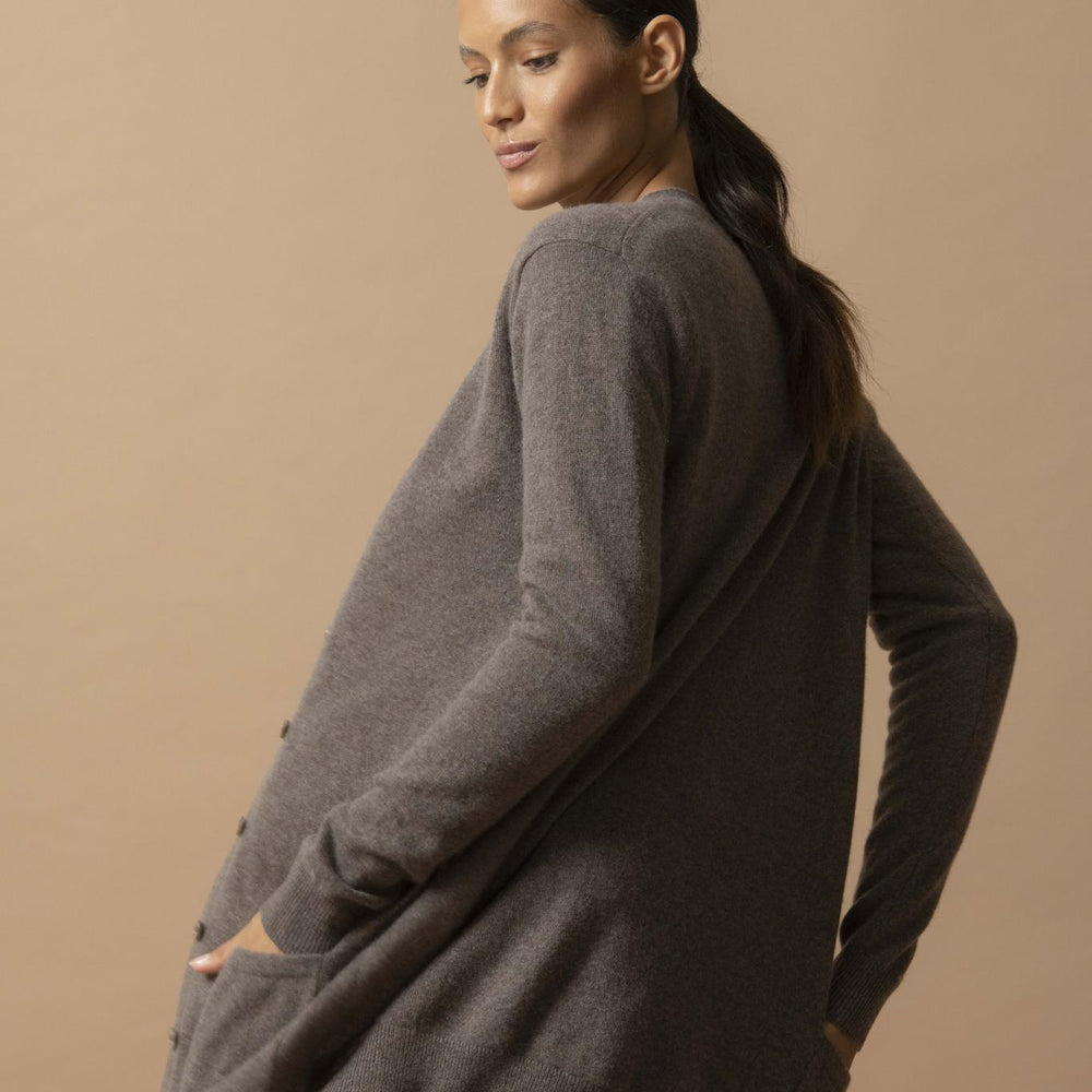 PEARL cardigan col v taupe chiné 100% cachemire