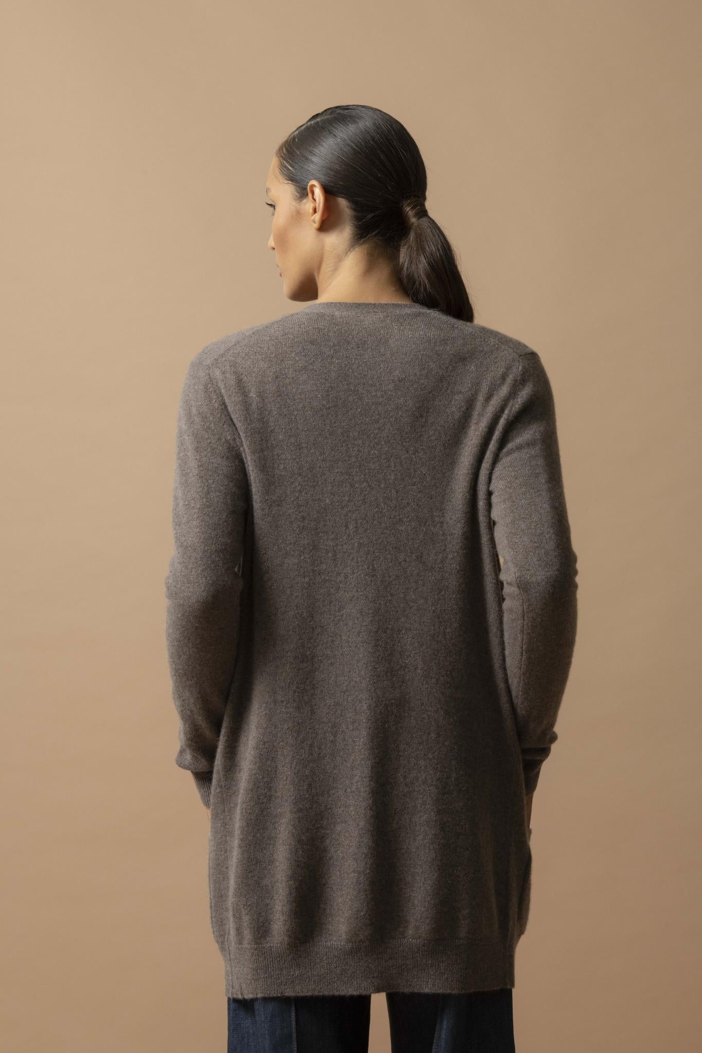 PEARL cardigan col v taupe chiné 100% cachemire