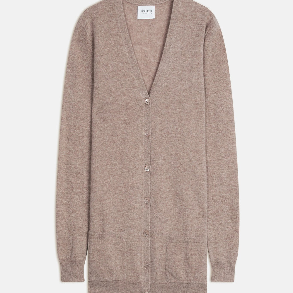 pearl cardigan col v taupe clair chiné 100% cachemire
