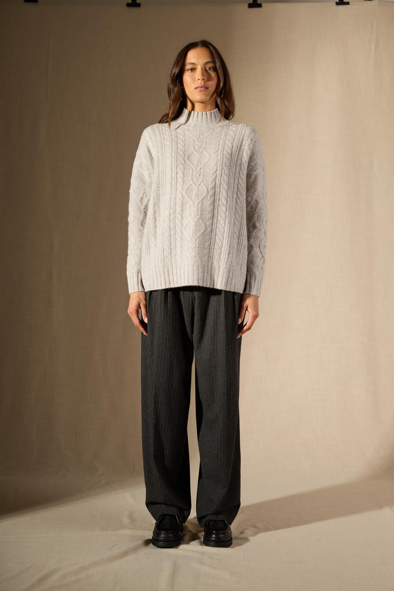 PEMALA pull col montant 6 fils glacier chiné 100% cachemire