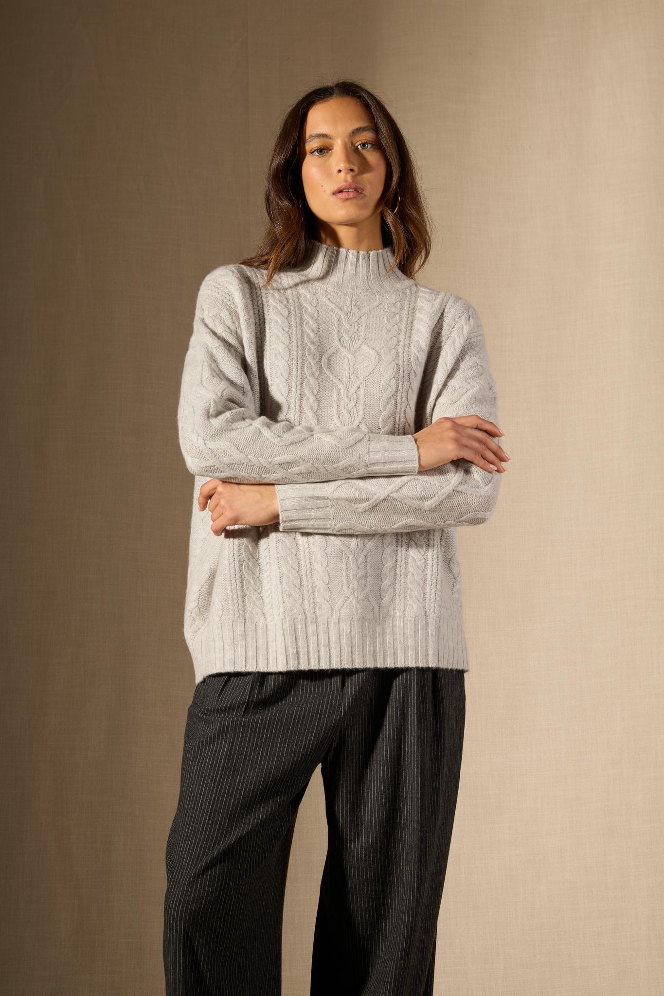 PEMALA pull col montant 6 fils glacier chiné 100% cachemire