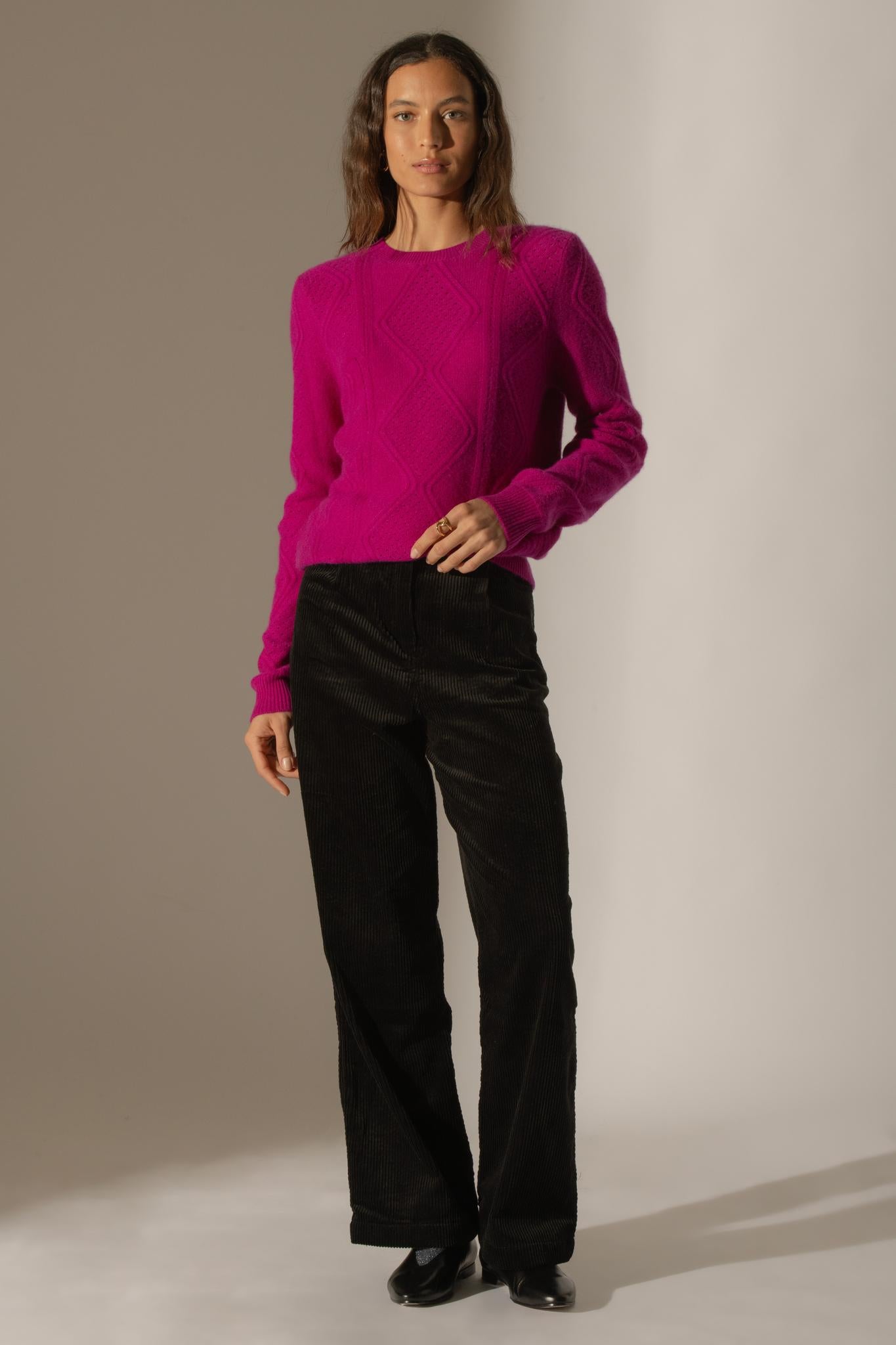 PEMALA pull col montant 6 fils violine 100% cachemire