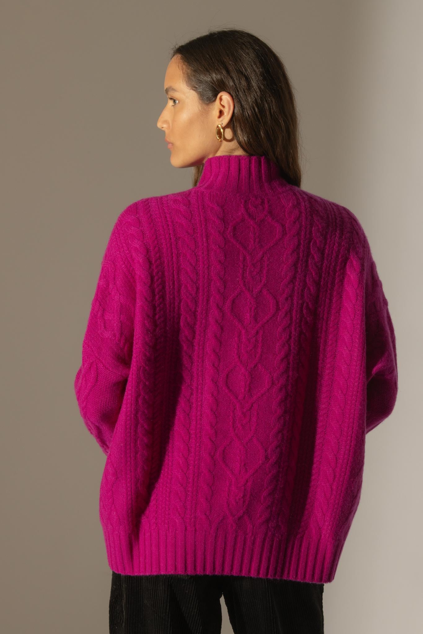 PEMALA pull col montant 6 fils violine 100% cachemire