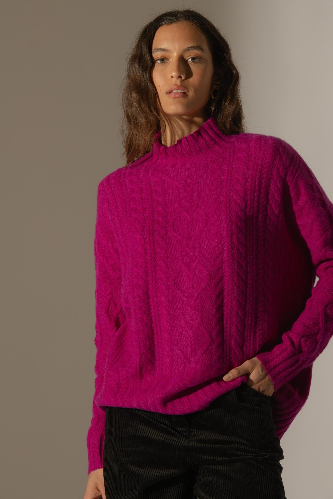 PEMALA pull col montant 6 fils violine 100% cachemire