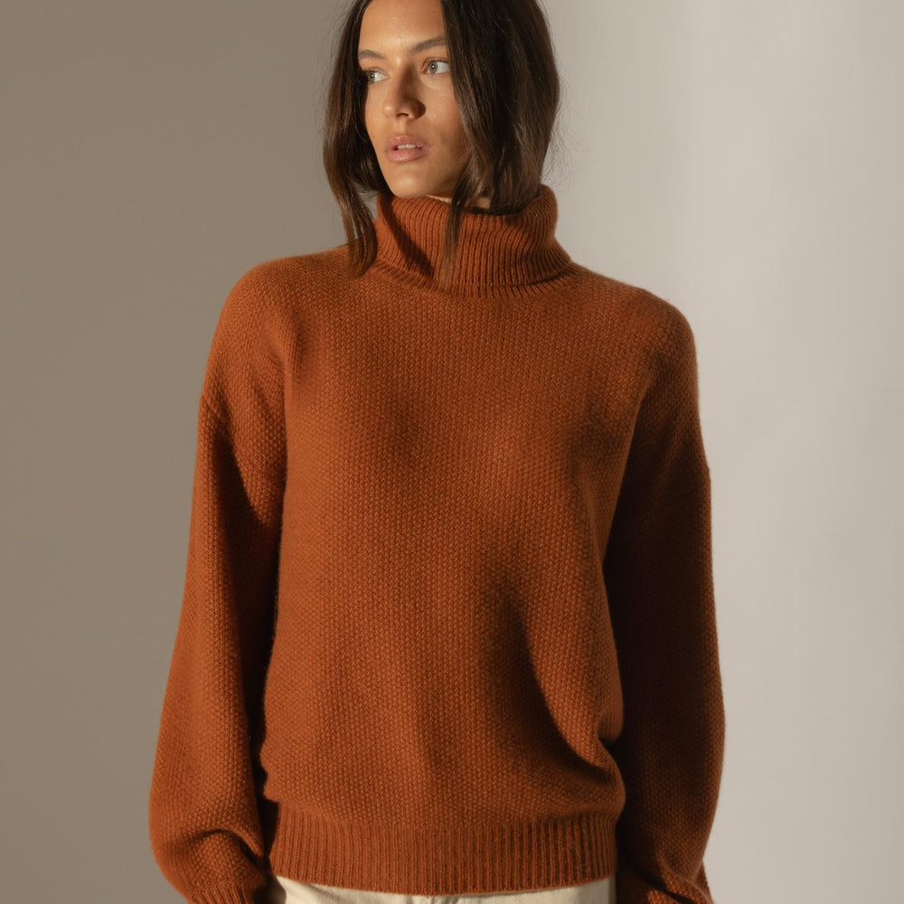 PEMBA pull col roulé 6 fils auburn 100% cachemire