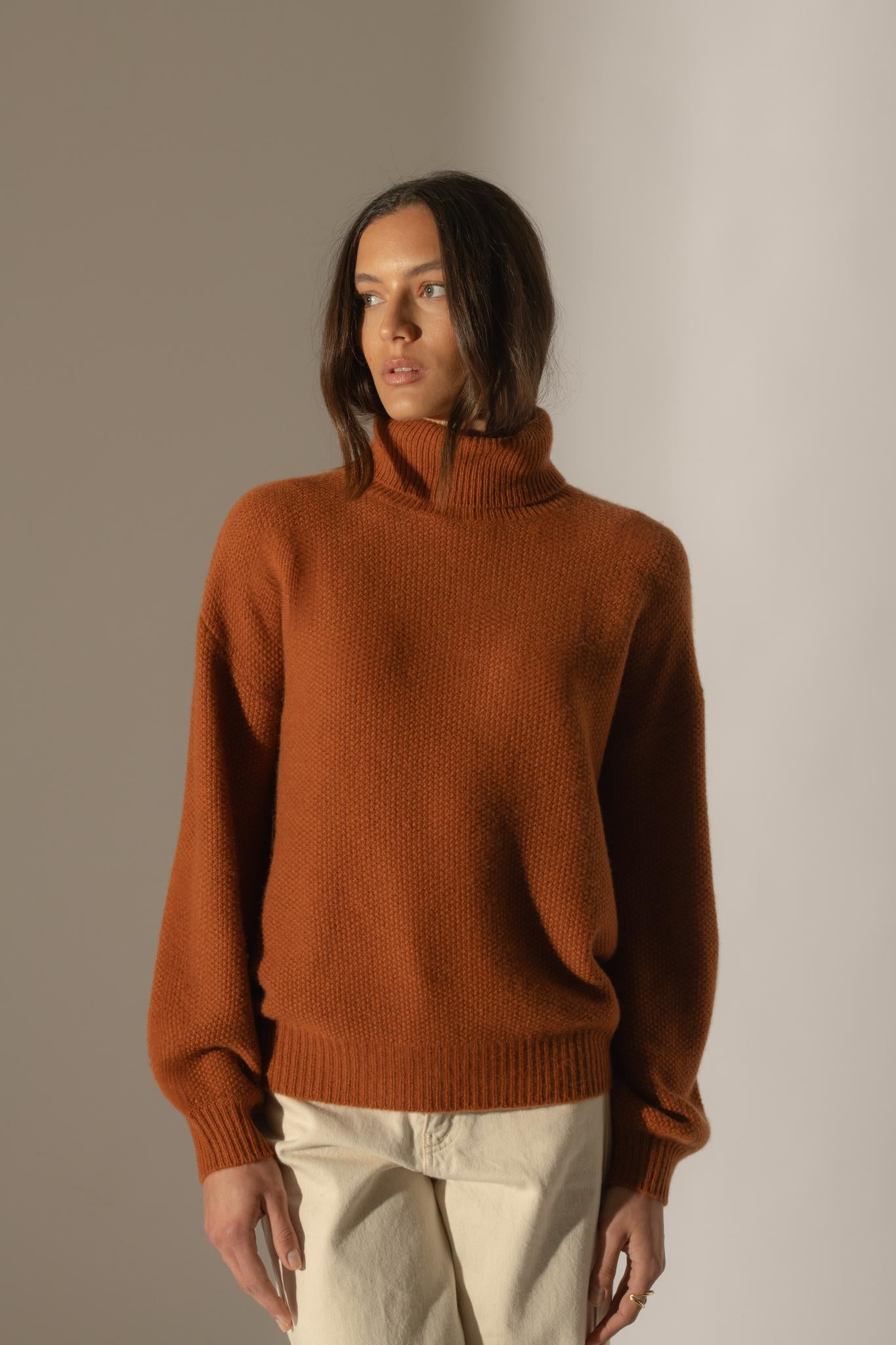 PEMBA pull col roulé 6 fils auburn 100% cachemire