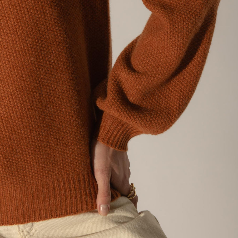 PEMBA pull col roulé 6 fils auburn 100% cachemire