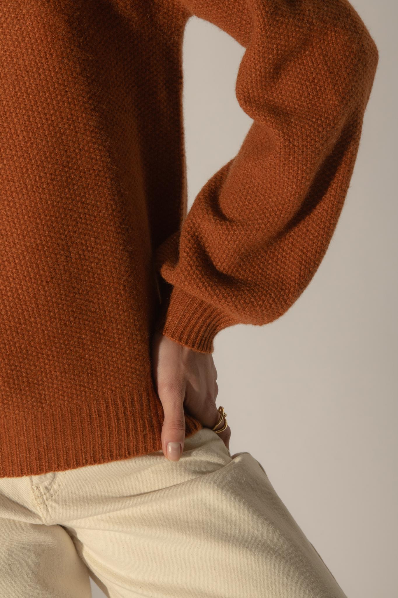 PEMBA pull col roulé 6 fils auburn 100% cachemire