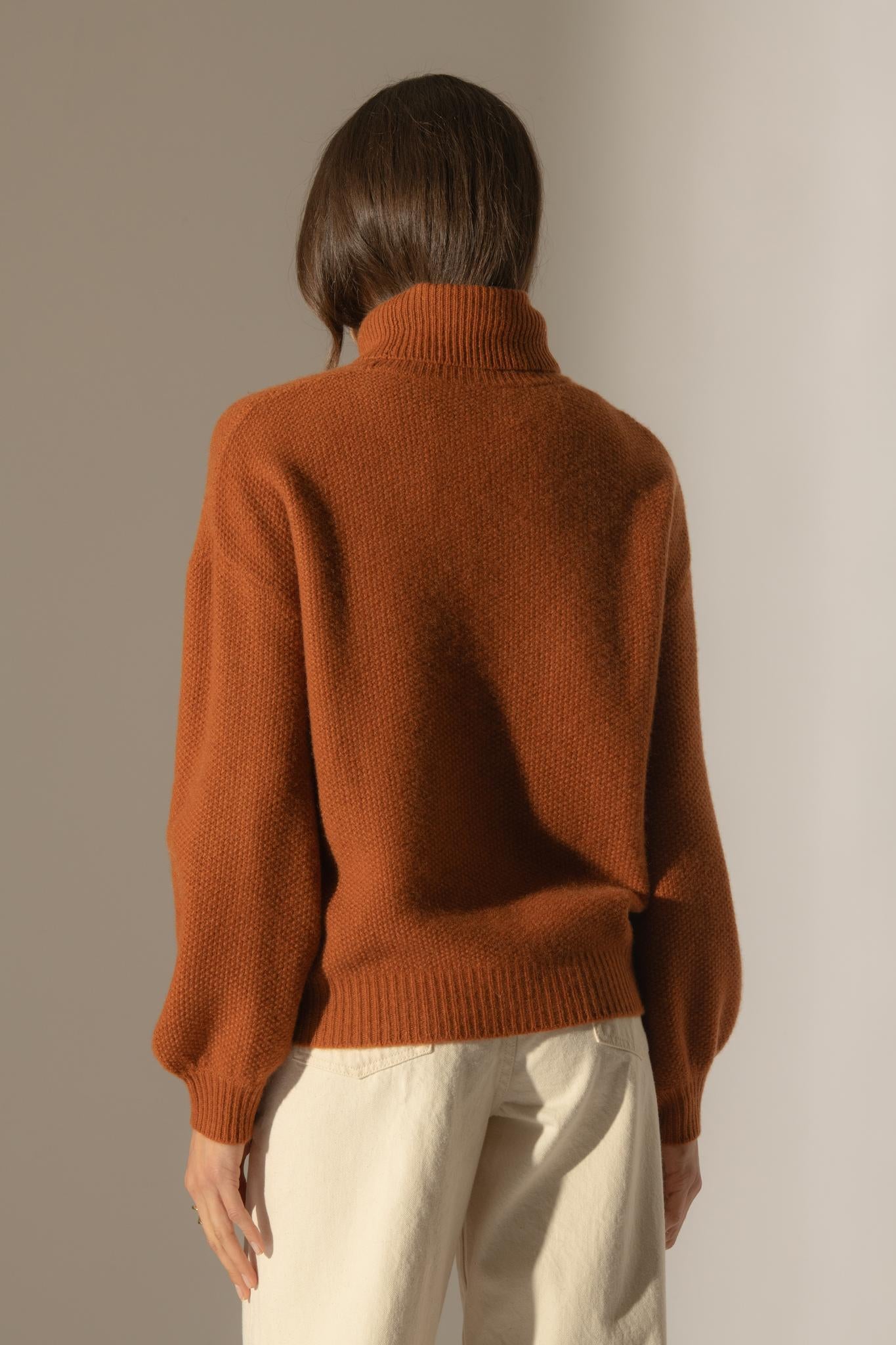 PEMBA pull col roulé 6 fils auburn 100% cachemire