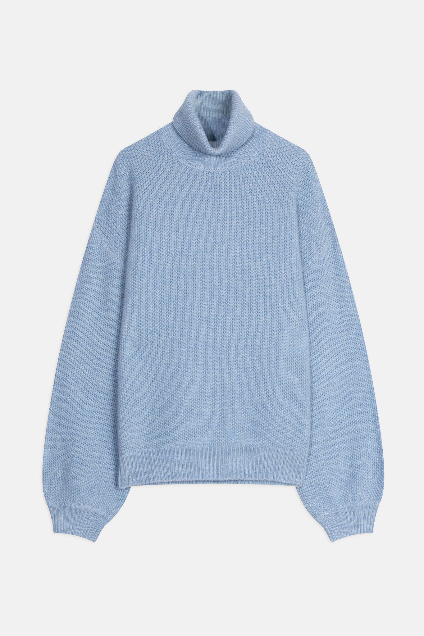 pemba pull col roulé 6 fils bleu ciel chiné 100% cachemire