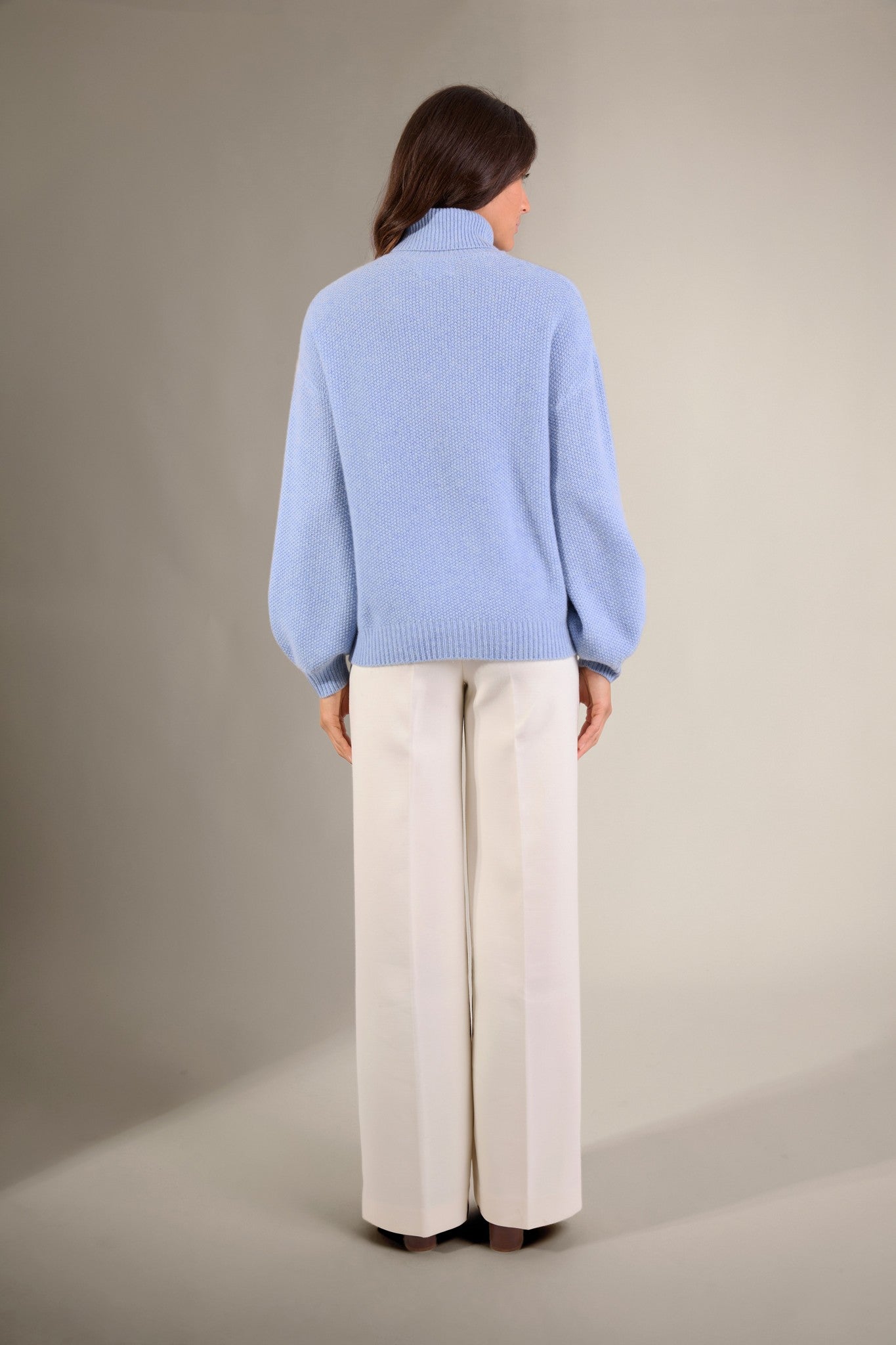 pemba pull col roulé 6 fils bleu ciel chiné 100% cachemire