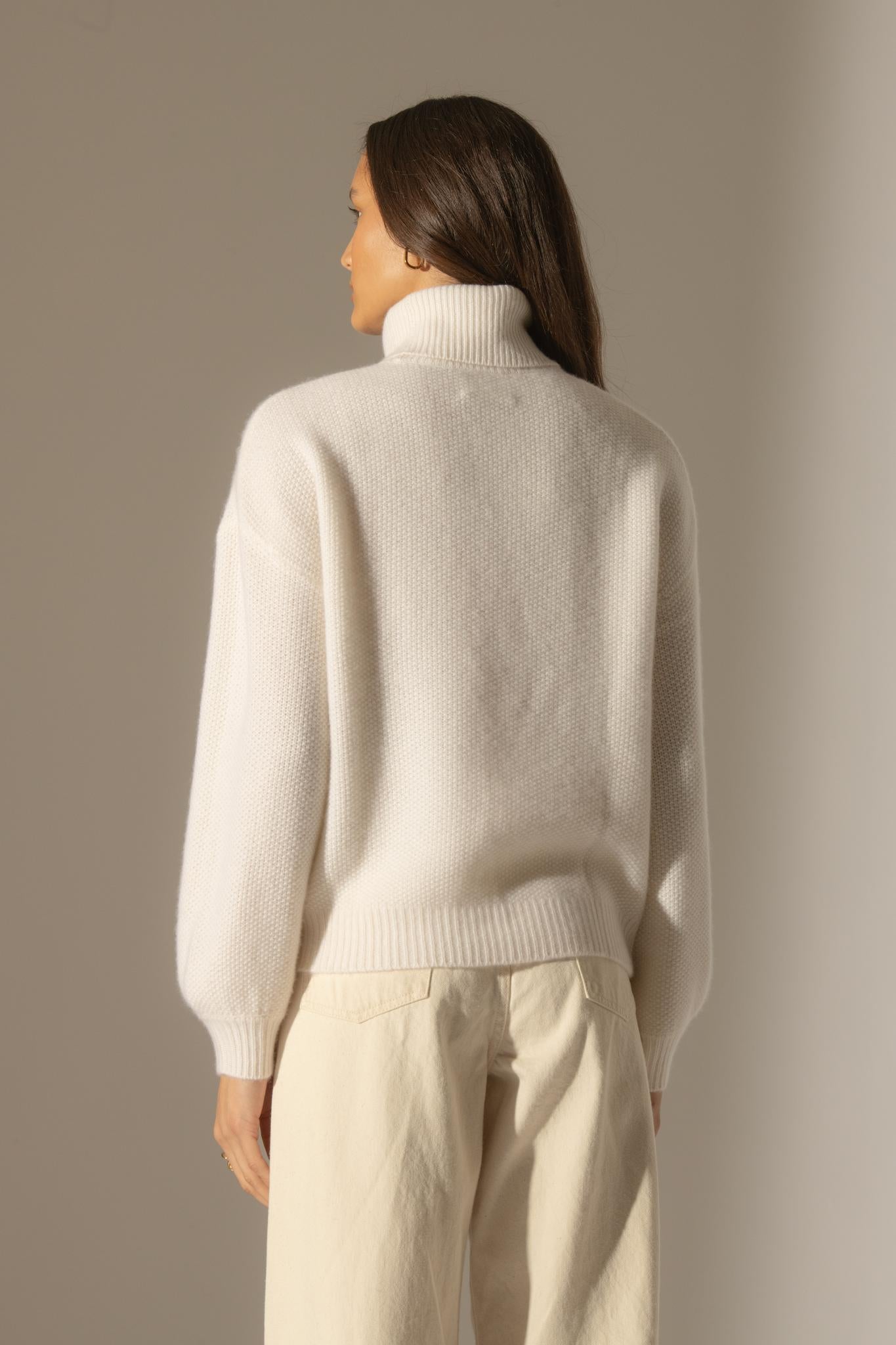 PEMBA pull col roulé 6 fils neige 100% cachemire