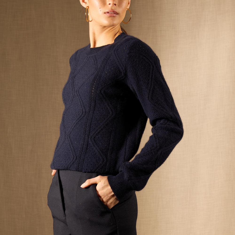 PENDEN pull col rond 4 fils navy 100% cachemire