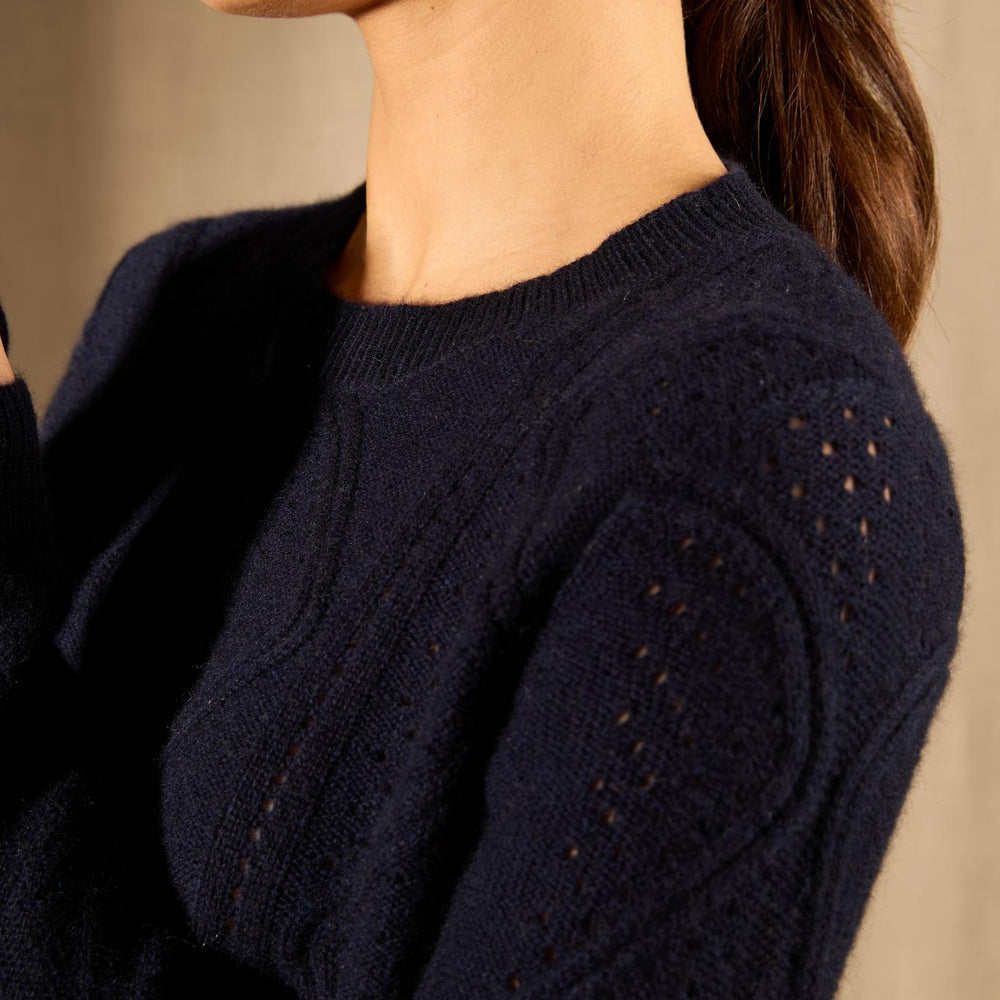 PENDEN pull col rond 4 fils navy 100% cachemire