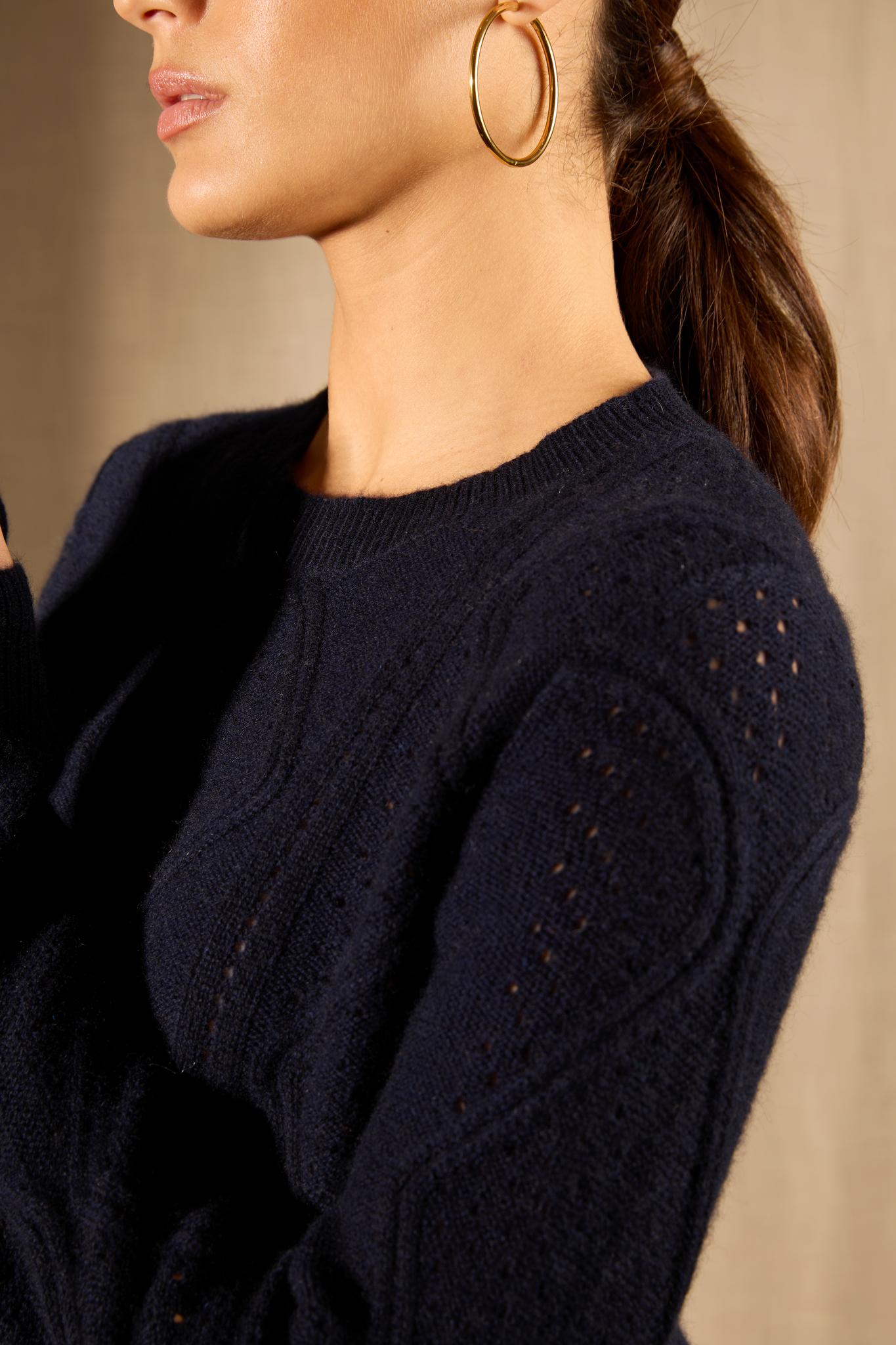 PENDEN pull col rond 4 fils navy 100% cachemire