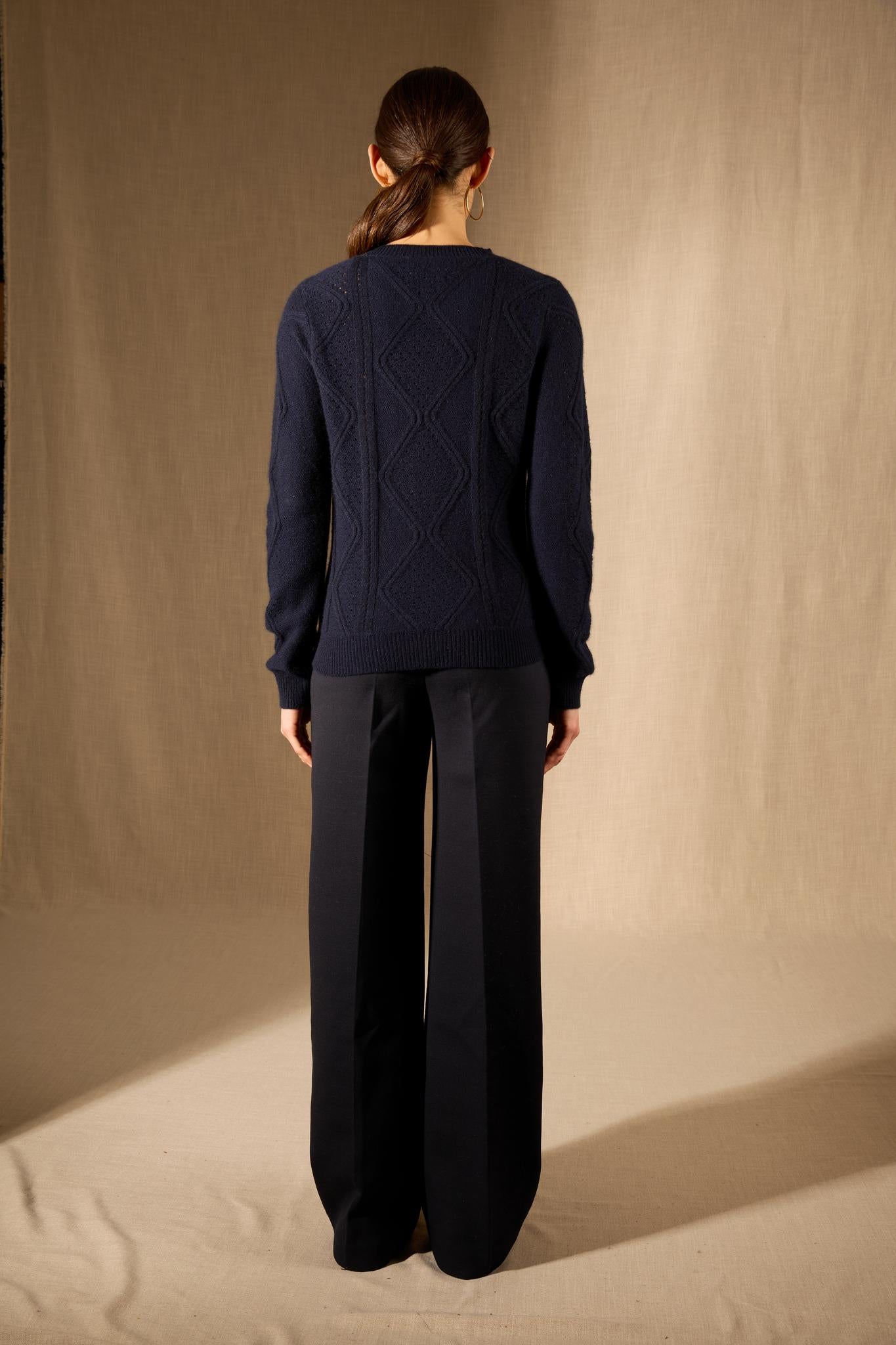 PENDEN pull col rond 4 fils navy 100% cachemire