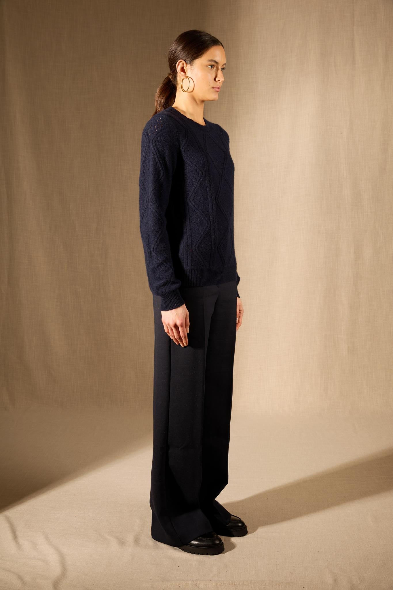 PENDEN pull col rond 4 fils navy 100% cachemire