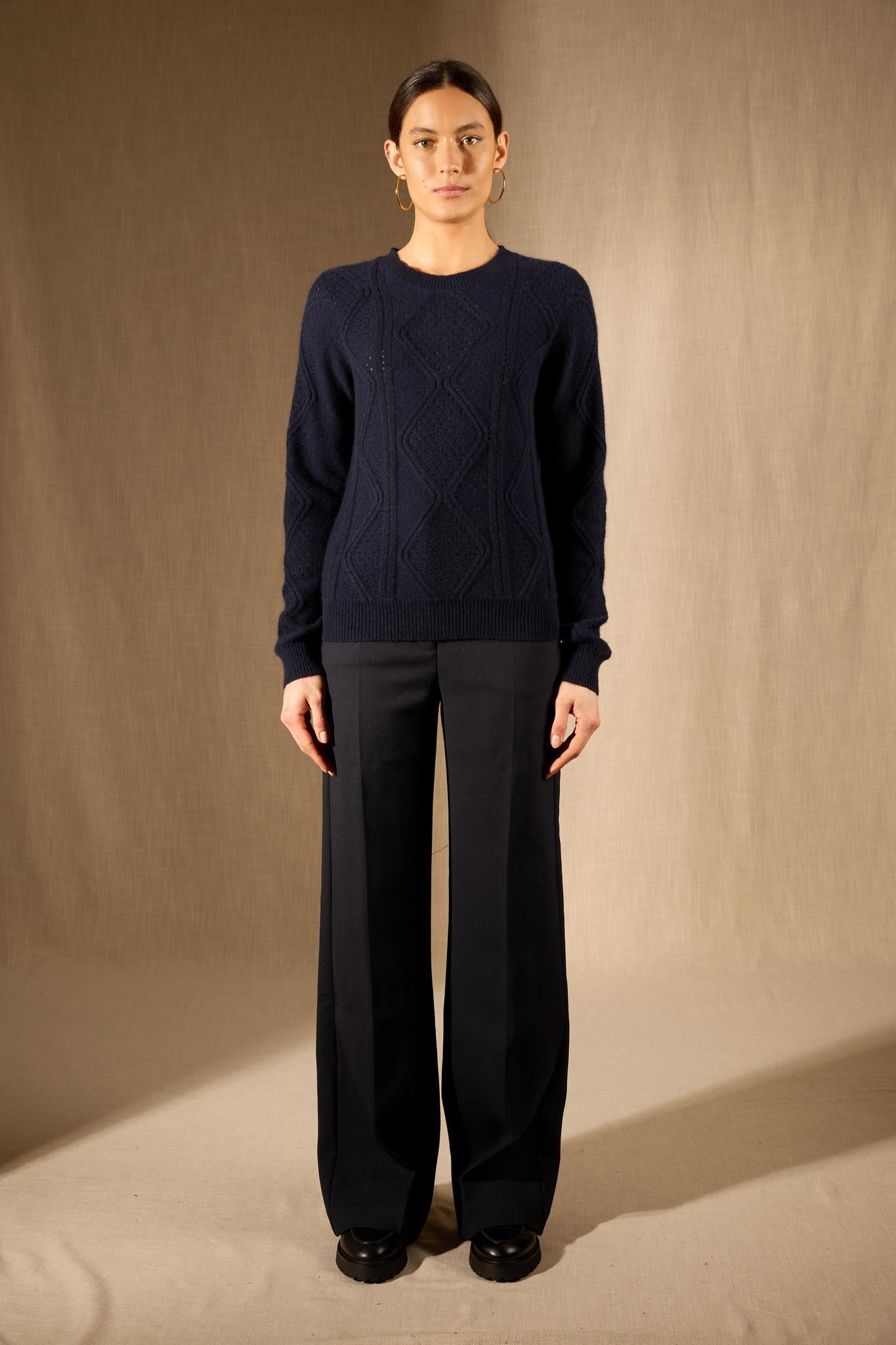 PENDEN pull col rond 4 fils navy 100% cachemire