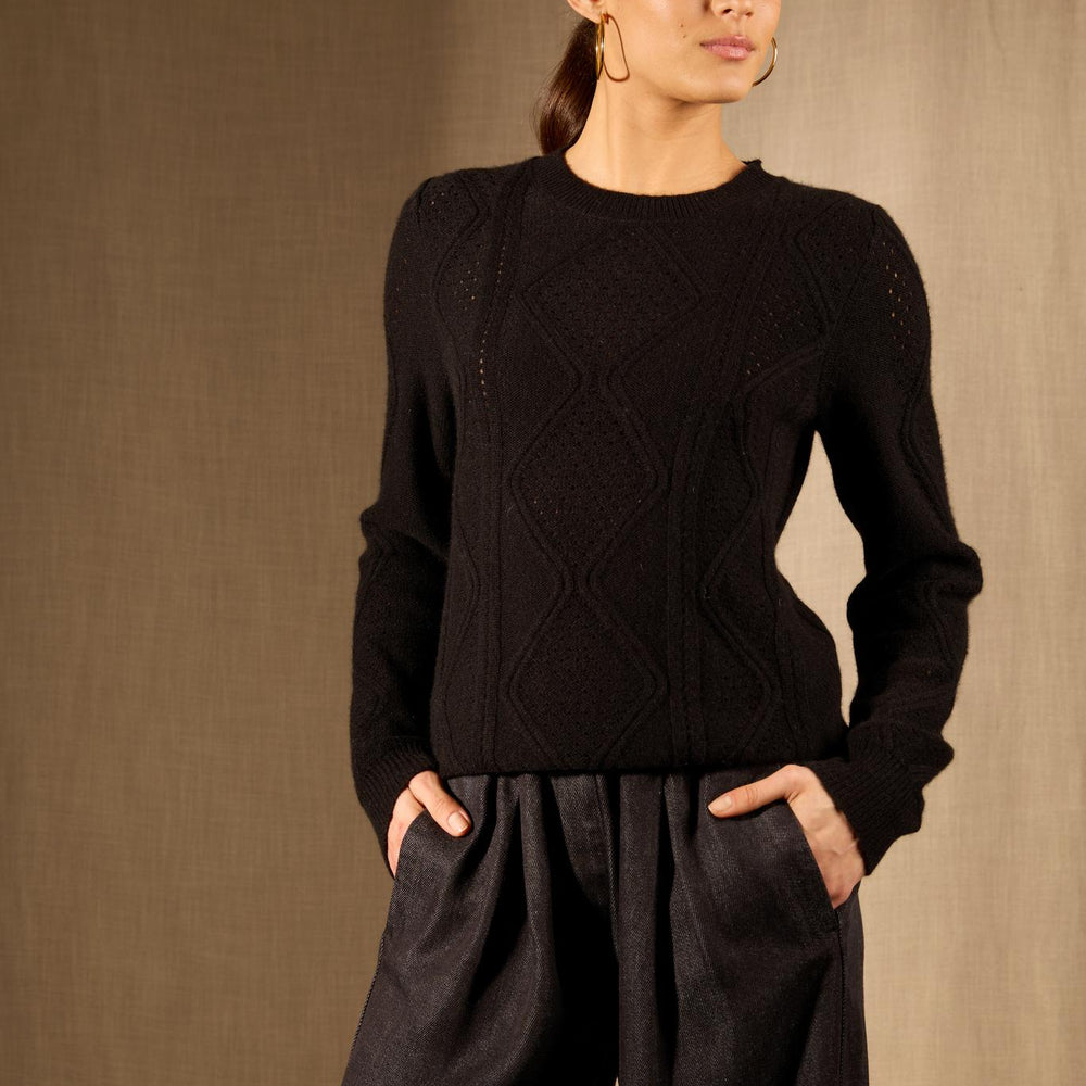 PENDEN pull col rond 4 fils noir 100% cachemire
