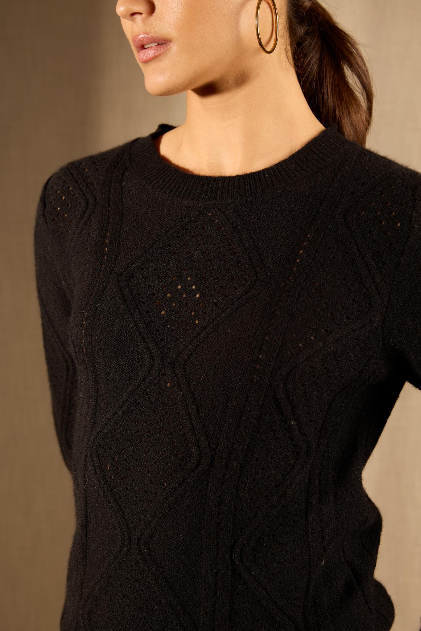 PENDEN pull col rond 4 fils noir 100% cachemire