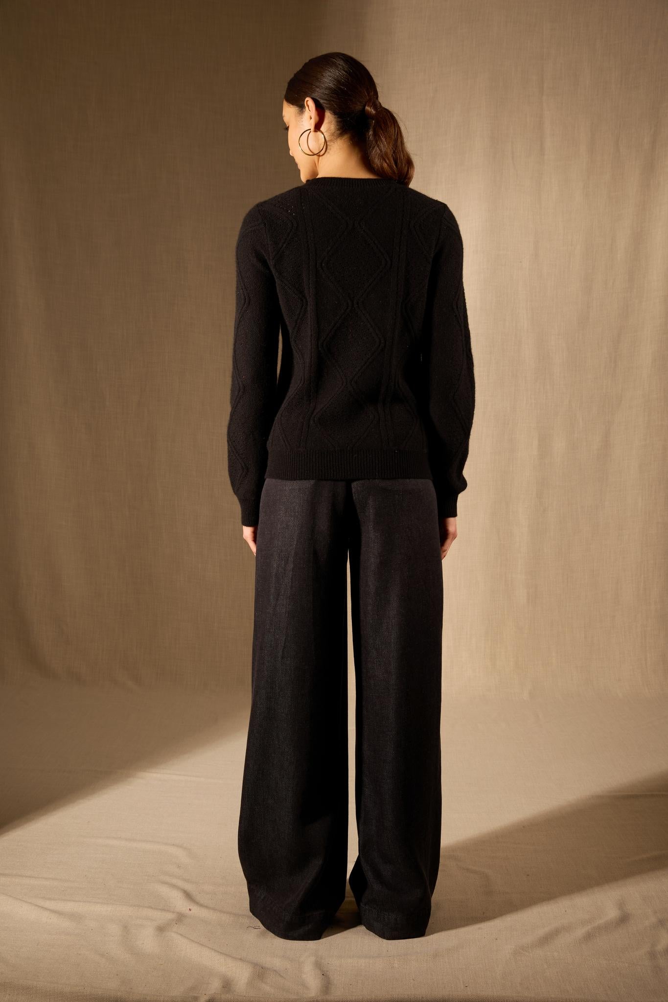 PENDEN pull col rond 4 fils noir 100% cachemire