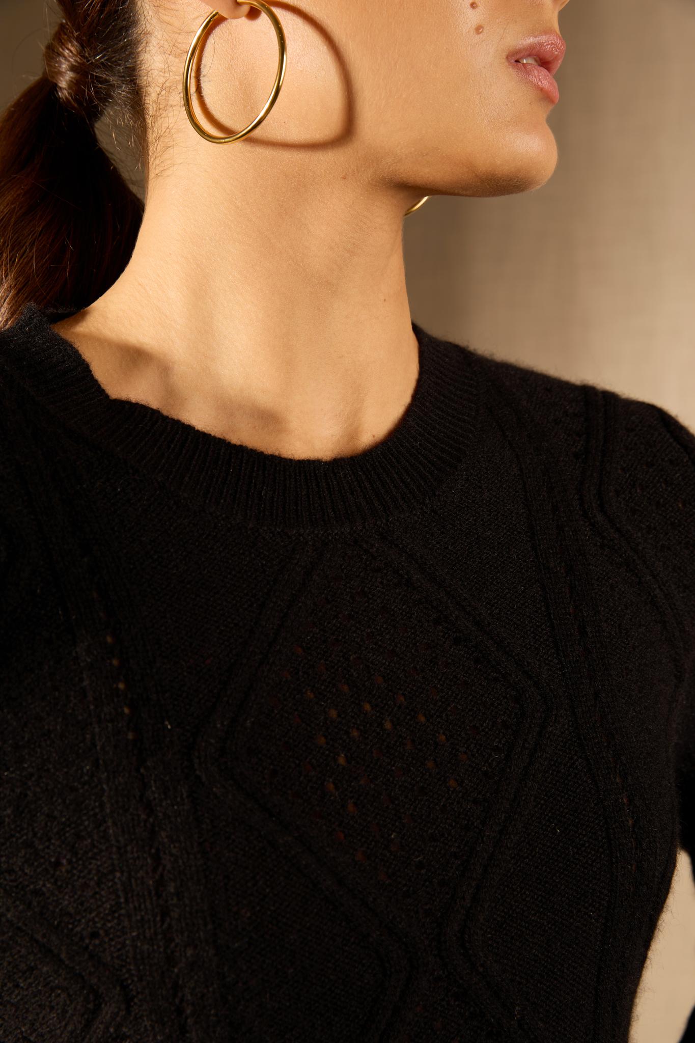 PENDEN pull col rond 4 fils noir 100% cachemire