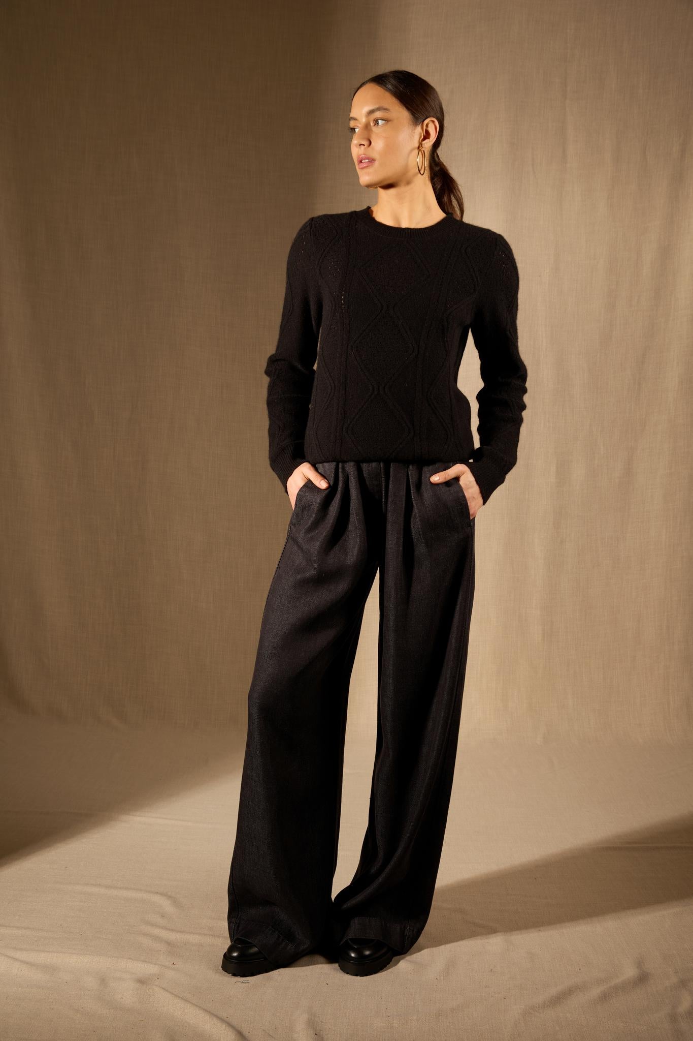 PENDEN pull col rond 4 fils noir 100% cachemire