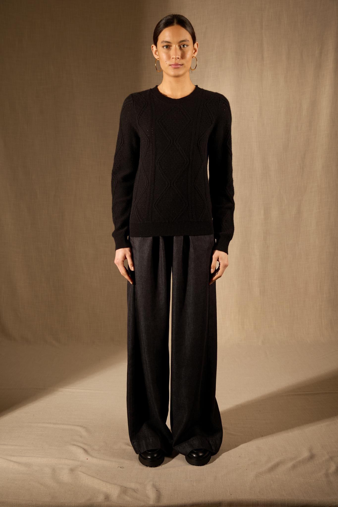 PENDEN pull col rond 4 fils noir 100% cachemire