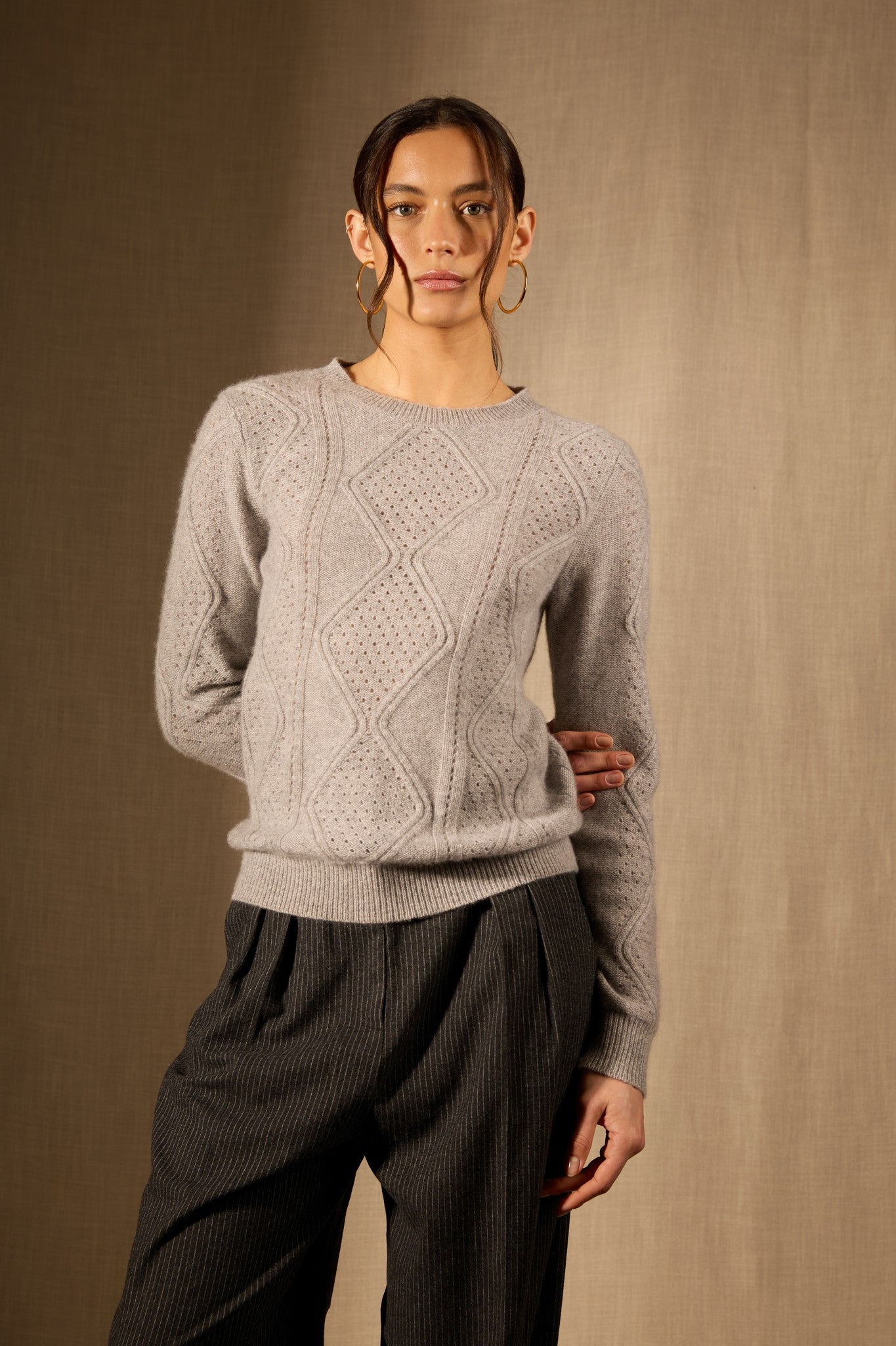 penden pull col rond 4 fils nuage chiné 100% cachemire