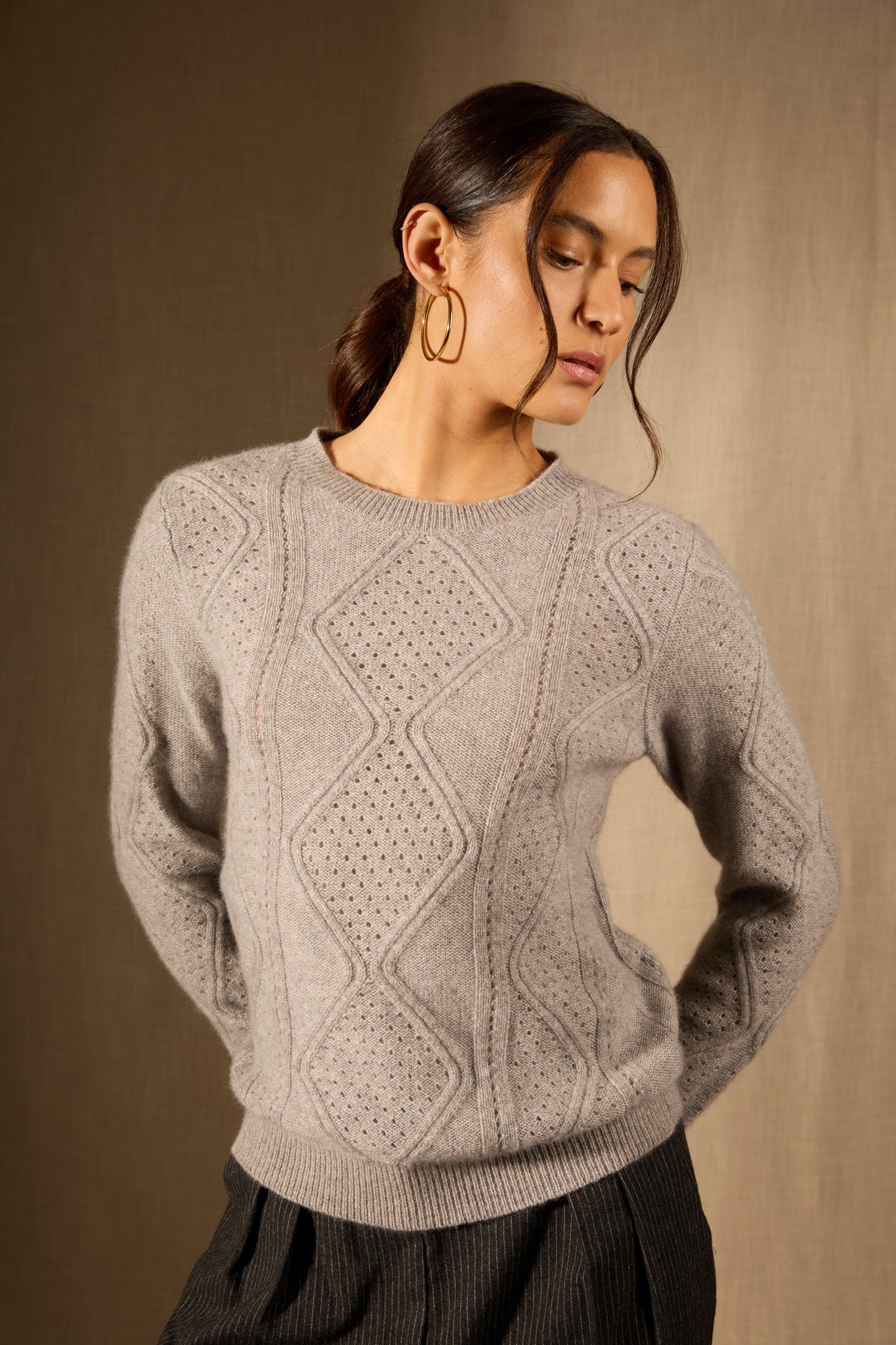 penden pull col rond 4 fils nuage chiné 100% cachemire