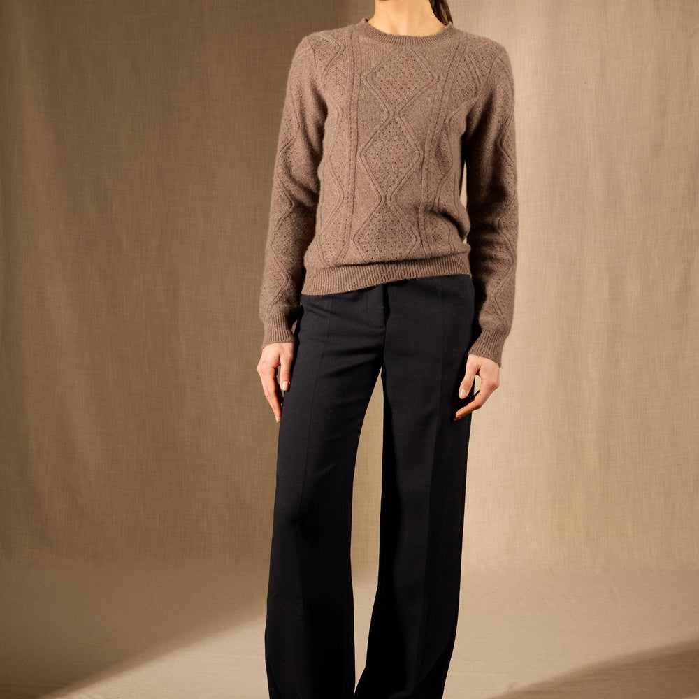 PENDEN pull col rond 4 fils taupe chiné 100% cachemire