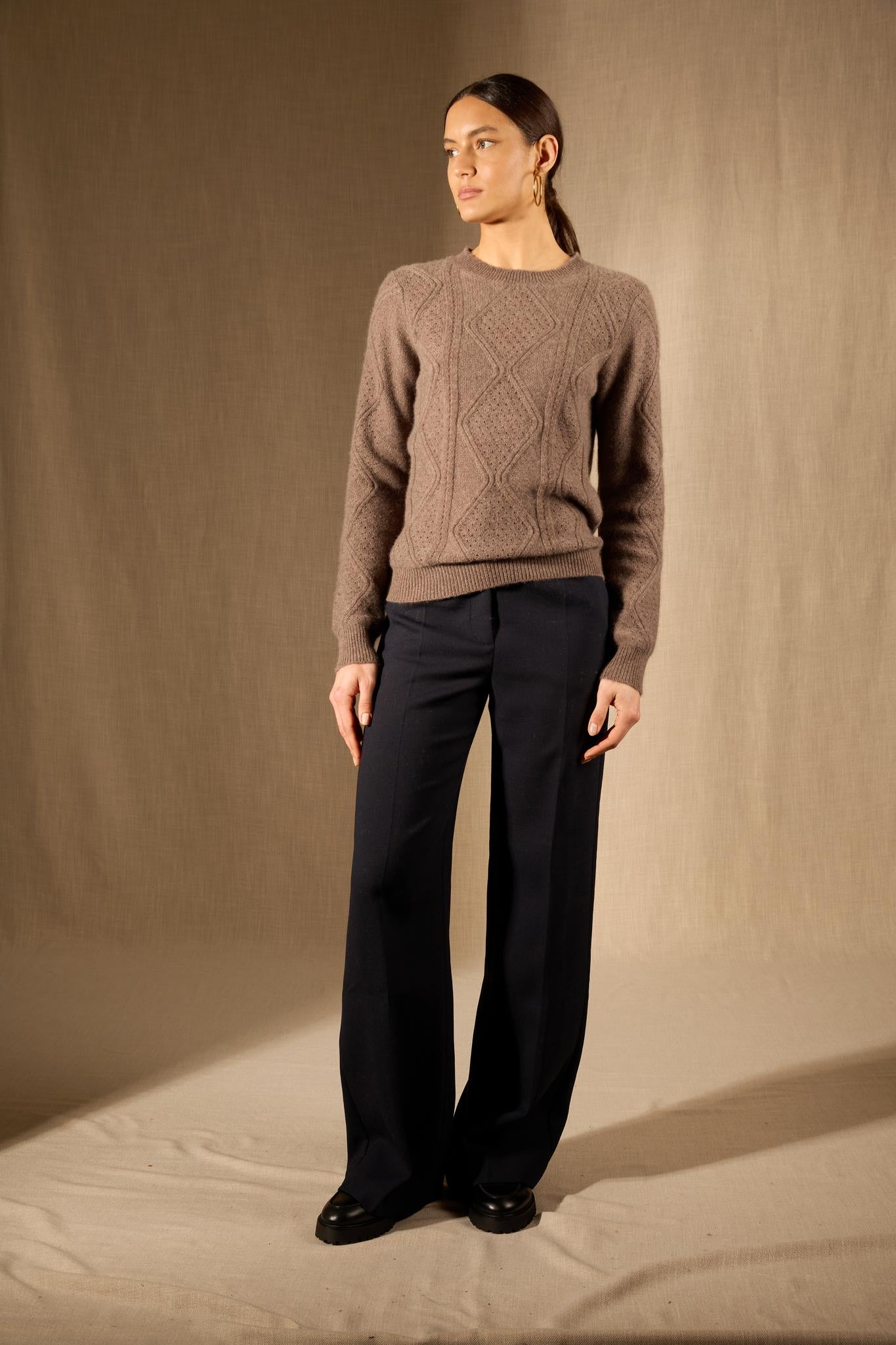 PENDEN pull col rond 4 fils taupe chiné 100% cachemire