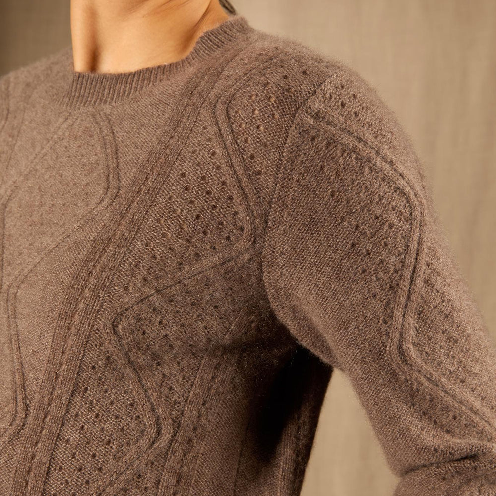 PENDEN pull col rond 4 fils taupe chiné 100% cachemire