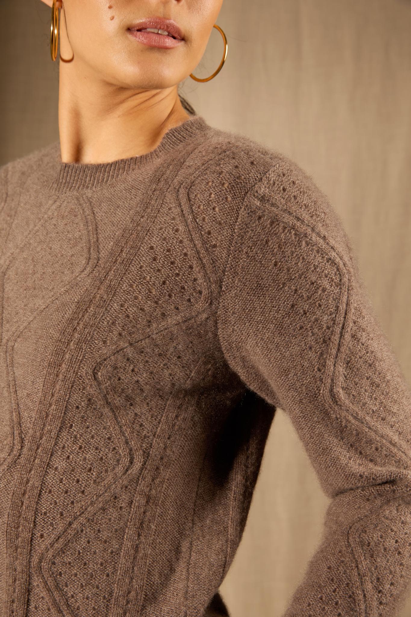 PENDEN pull col rond 4 fils taupe chiné 100% cachemire