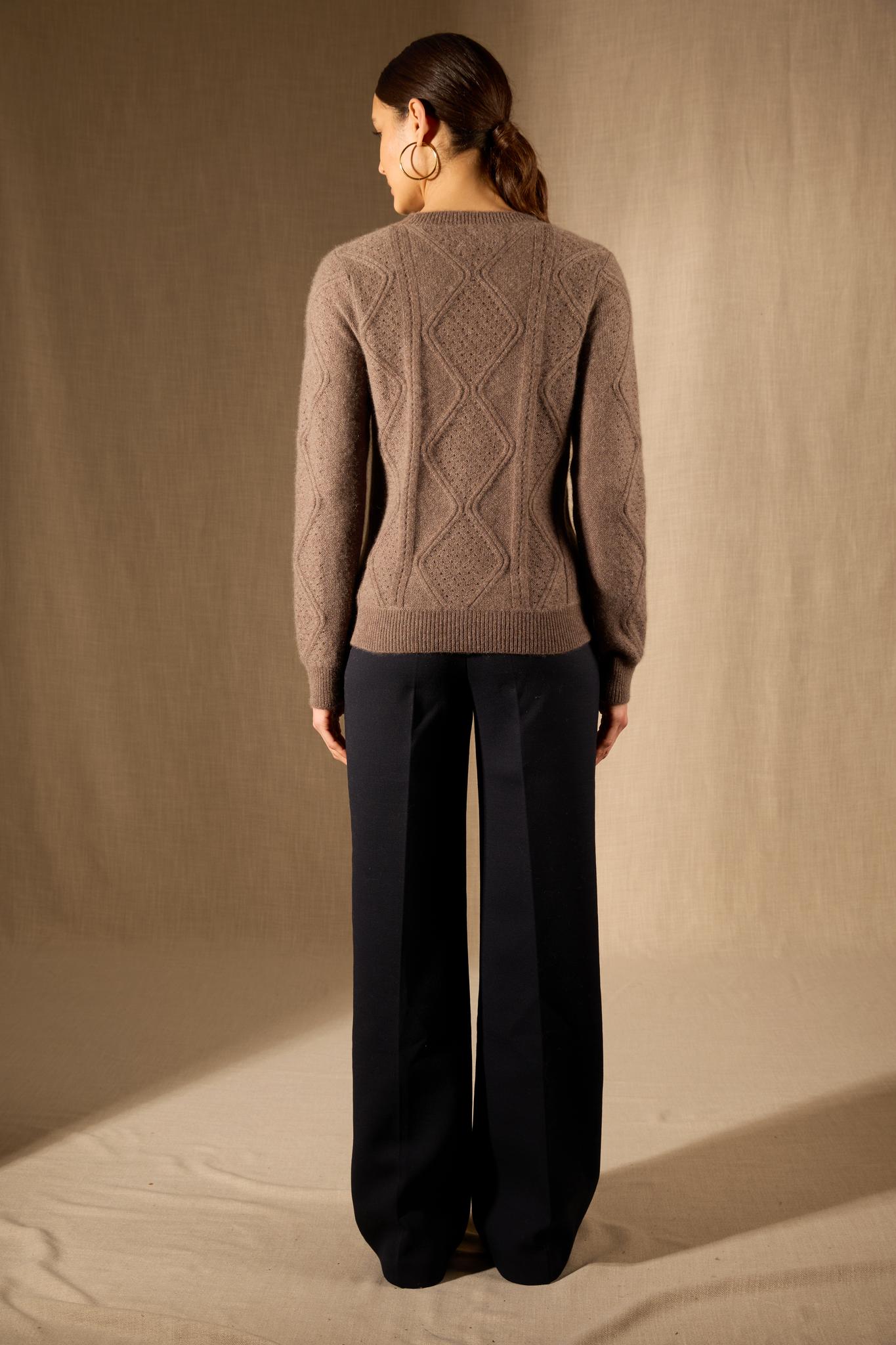 PENDEN pull col rond 4 fils taupe chiné 100% cachemire