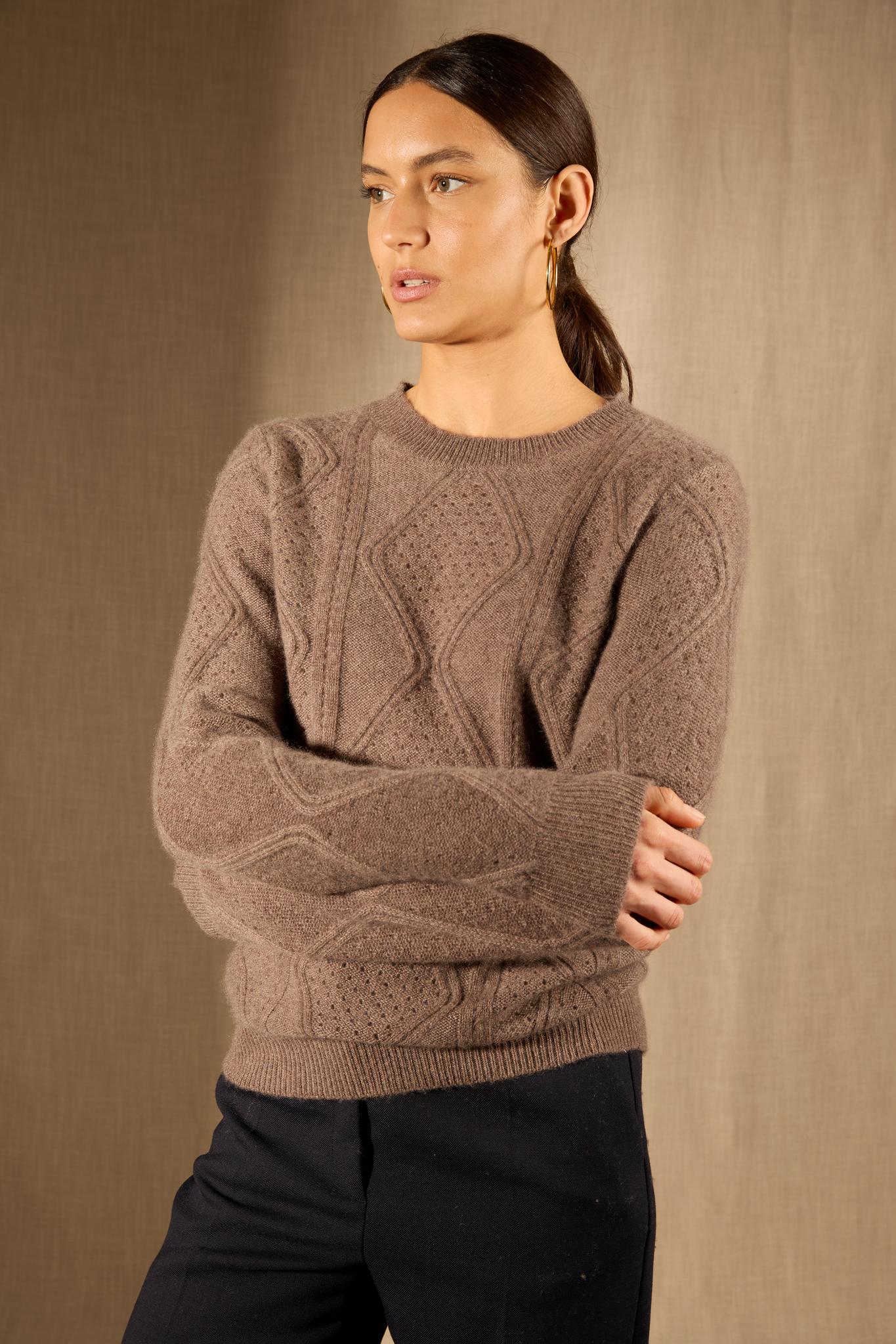 PENDEN pull col rond 4 fils taupe chiné 100% cachemire