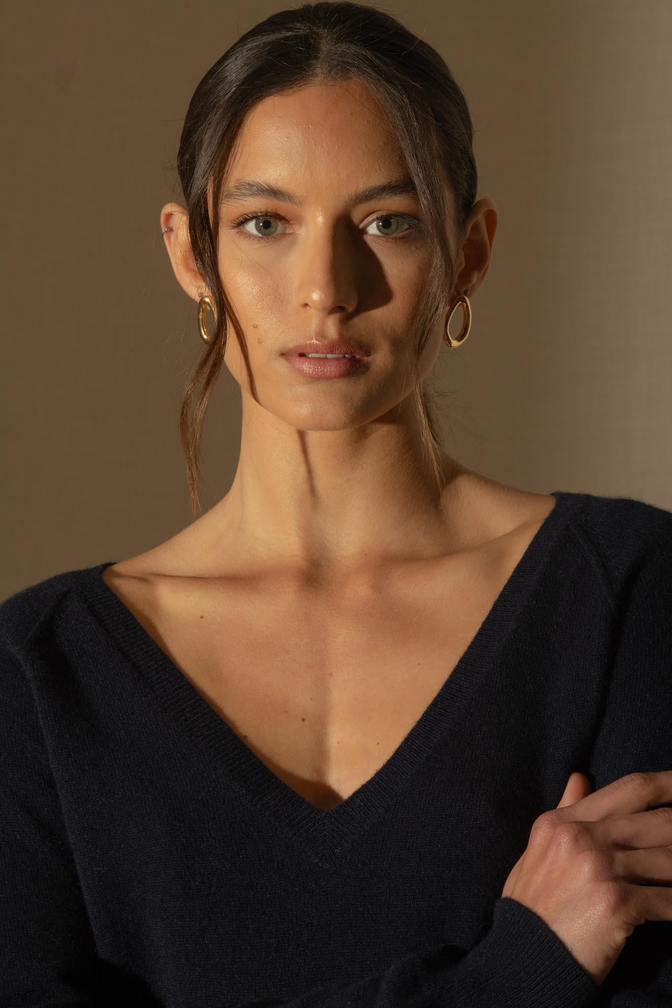 PENELOPE pull col v  navy 100% cachemire