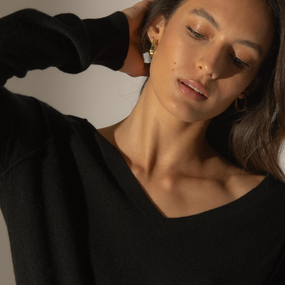 PENELOPE pull col v  noir 100% cachemire