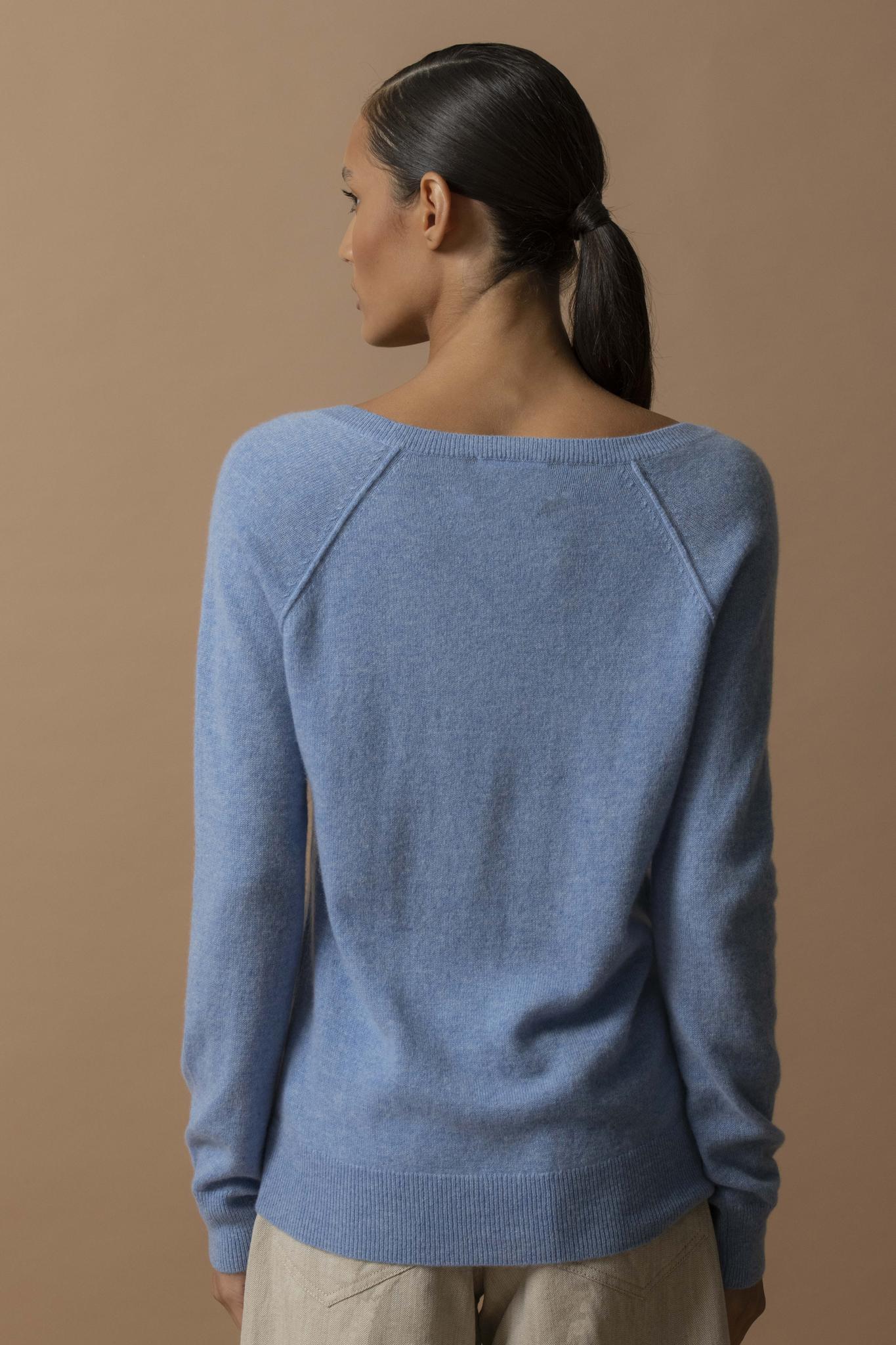 PENELOPE pull col v  sky 100% cachemire