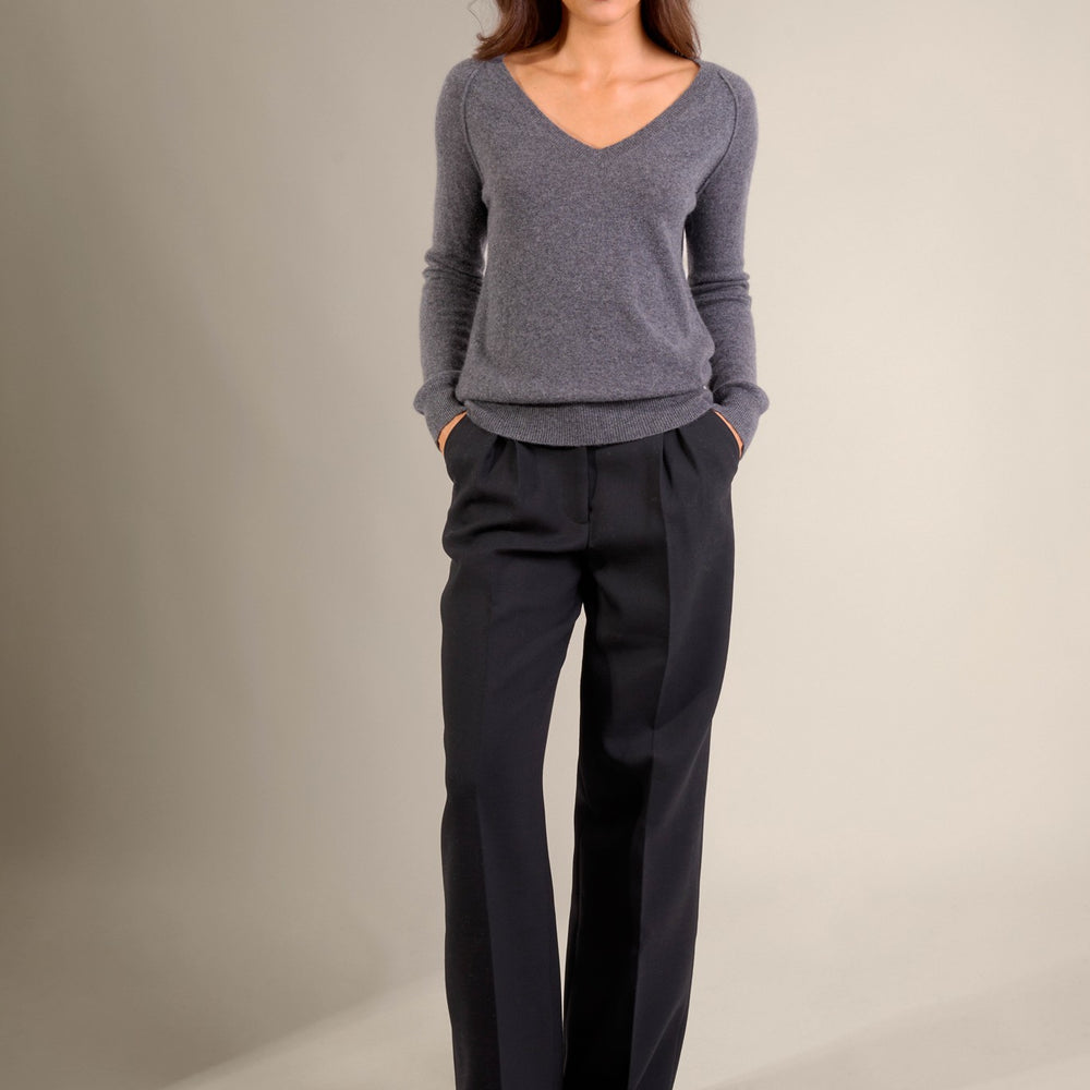 penelope pull col v anthracite chiné 100% cachemire