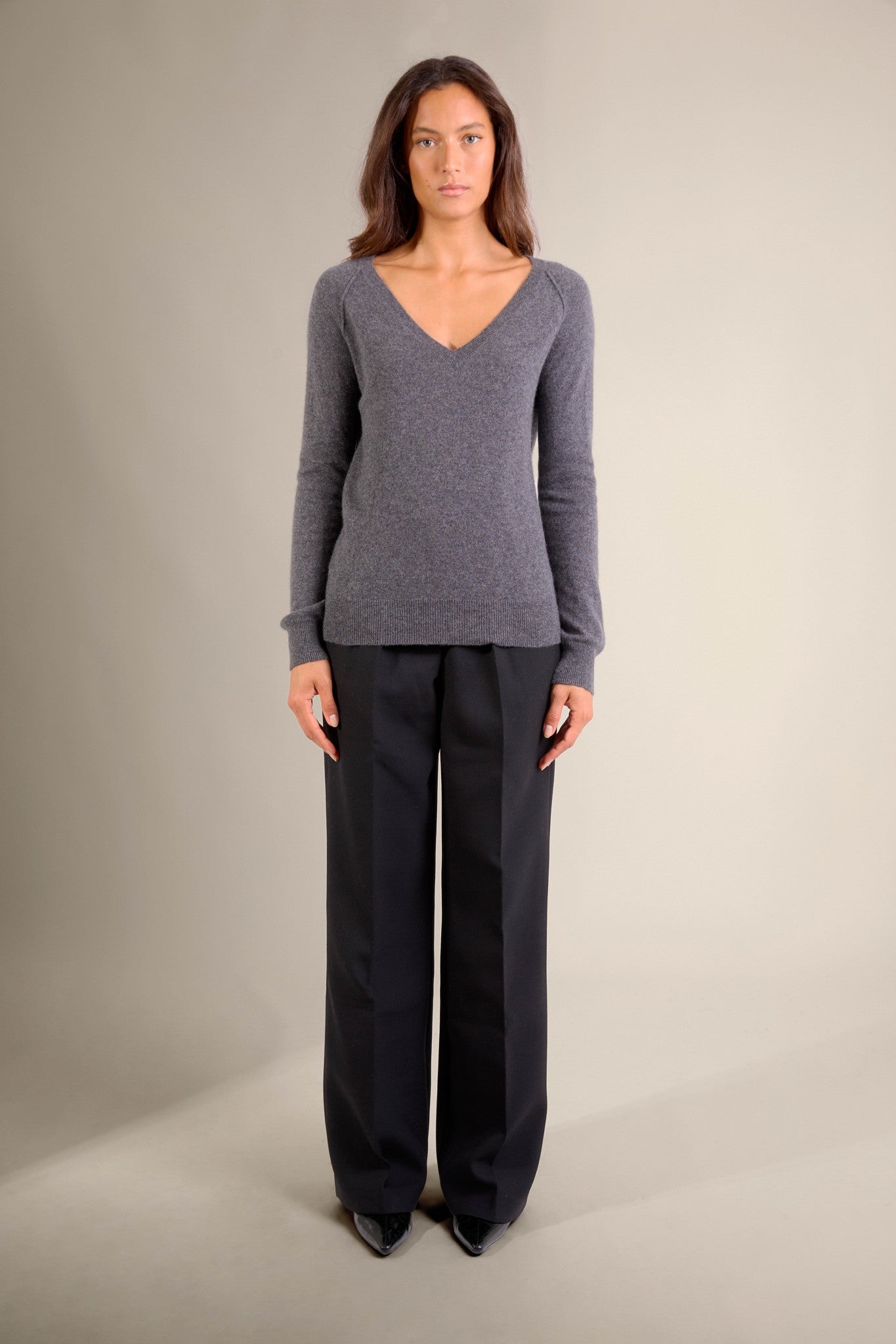 penelope pull col v anthracite chiné 100% cachemire