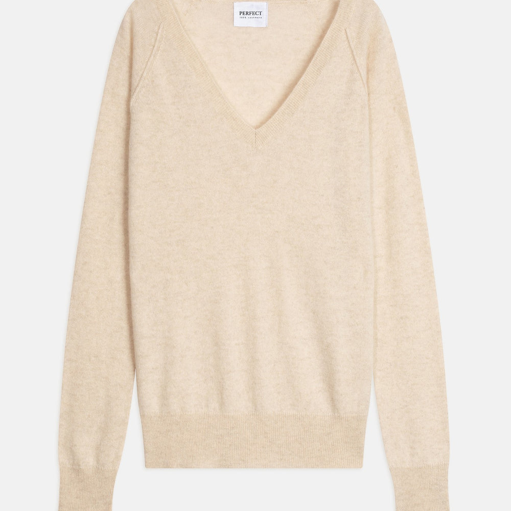 penelope pull col v avoine 100% cachemire