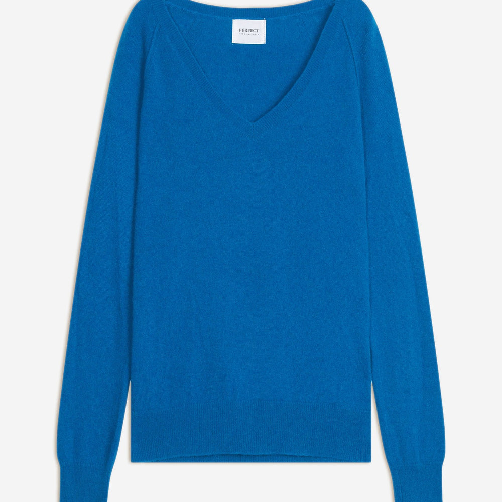 penelope pull col v azur 100% cachemire