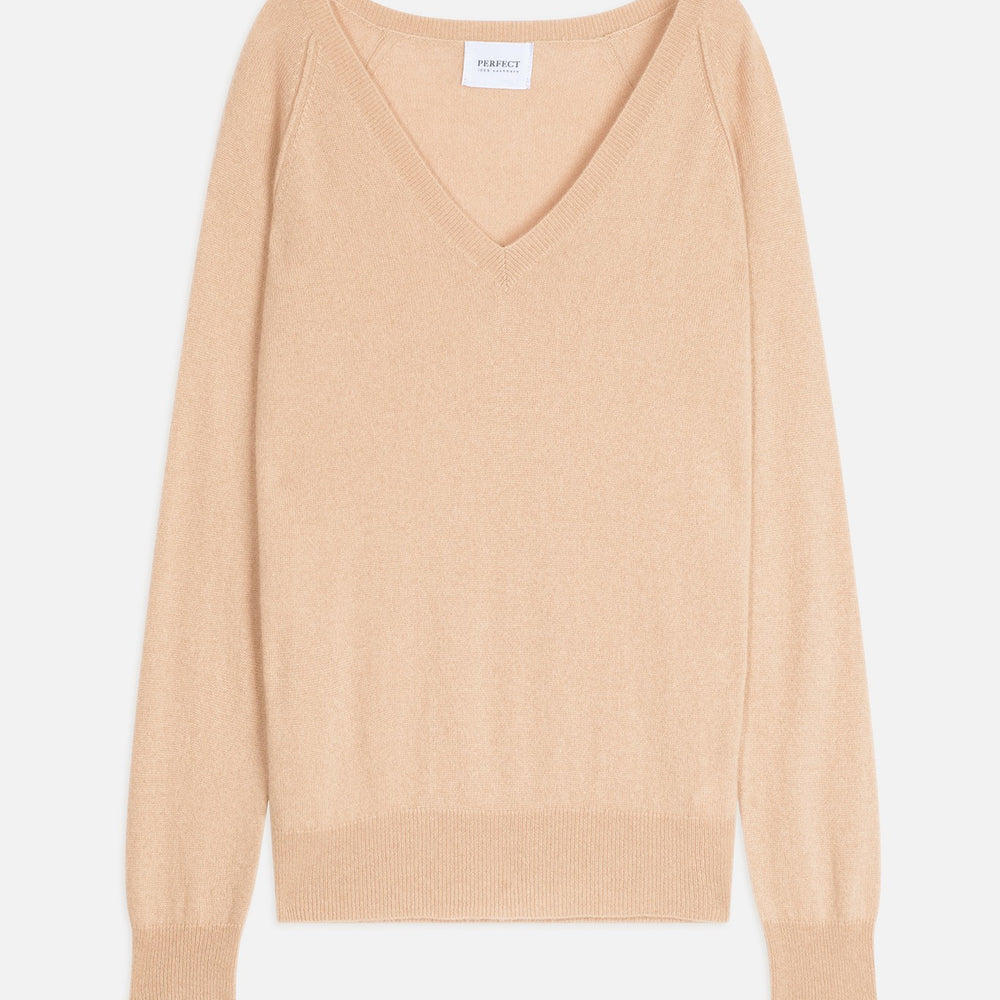 penelope pull col v beige 100% cachemire