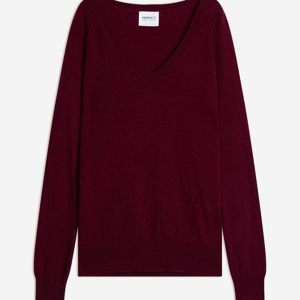 penelope pull col v bordeaux 100% cachemire