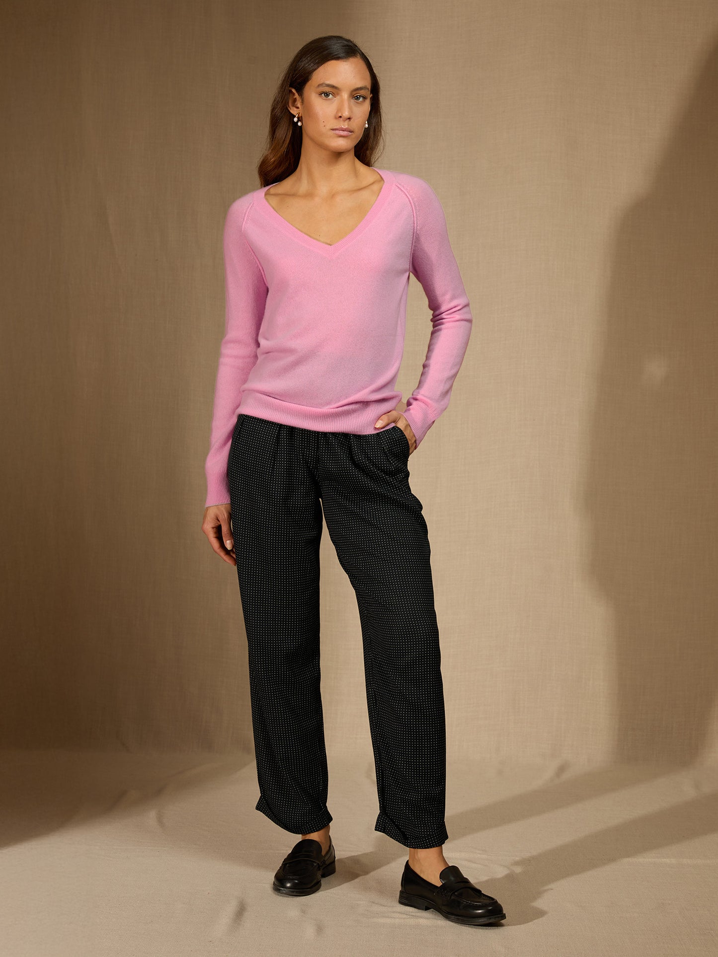 PENELOPE pull col v dragée 100% cachemire