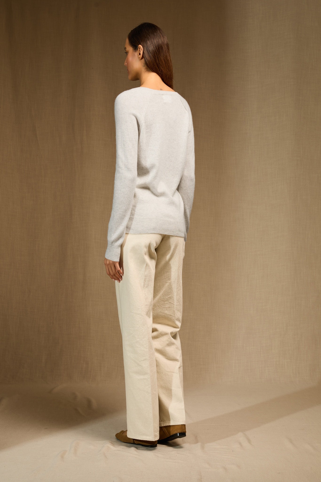 PENELOPE pull col v gris perle chiné 100% cachemire