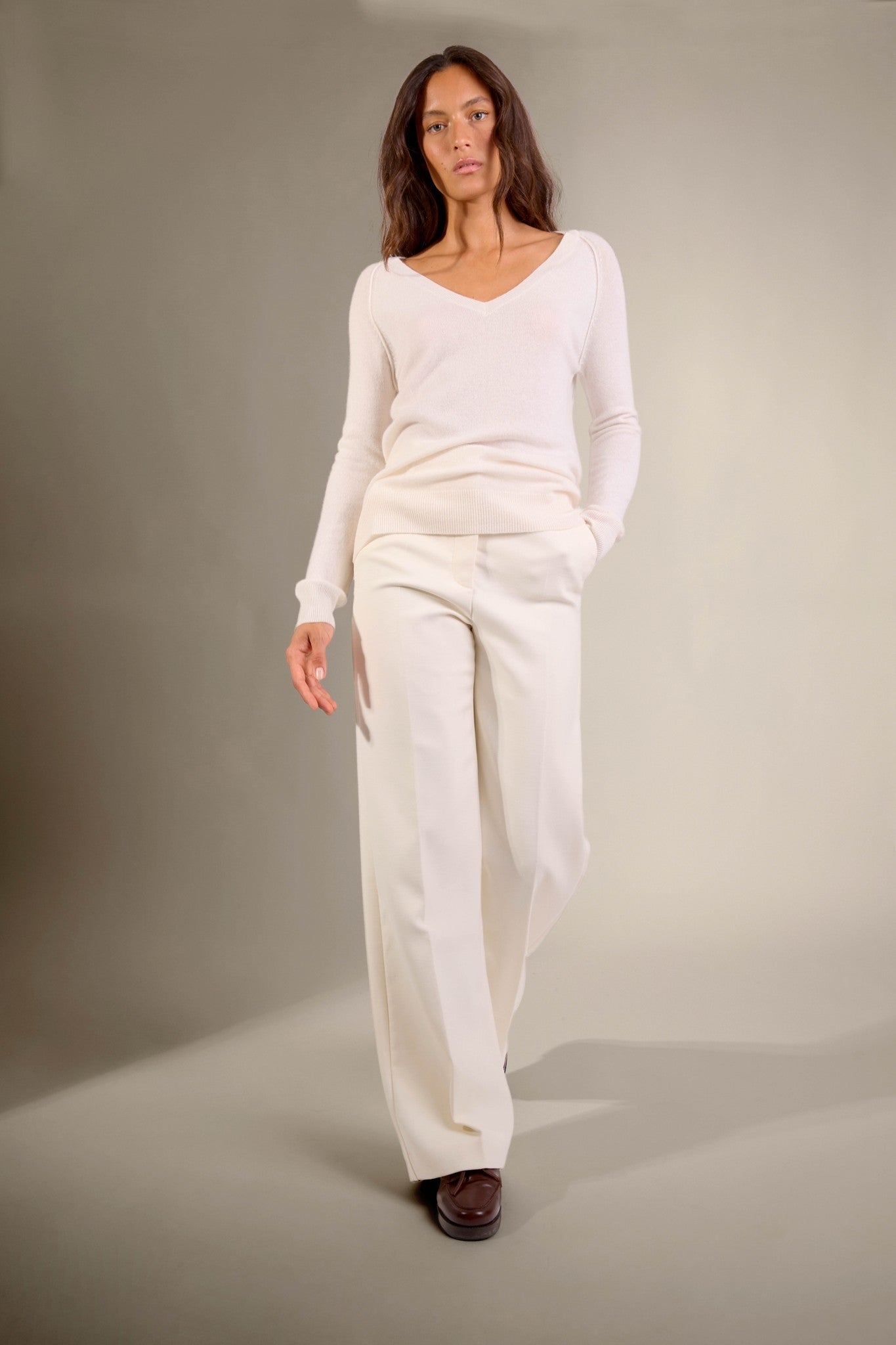 penelope pull col v ivoire 100% cachemire